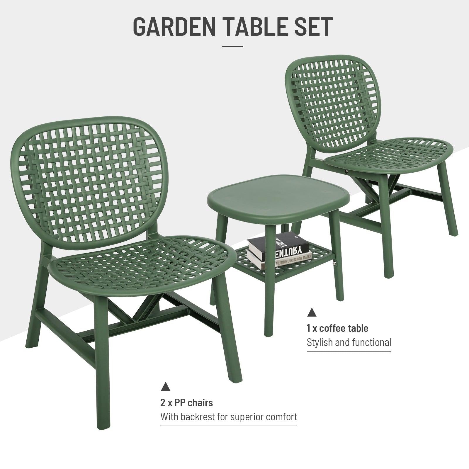 3 PCS Hollow Design Retro Outdoor Patio Tea Table and Chair Set - Green