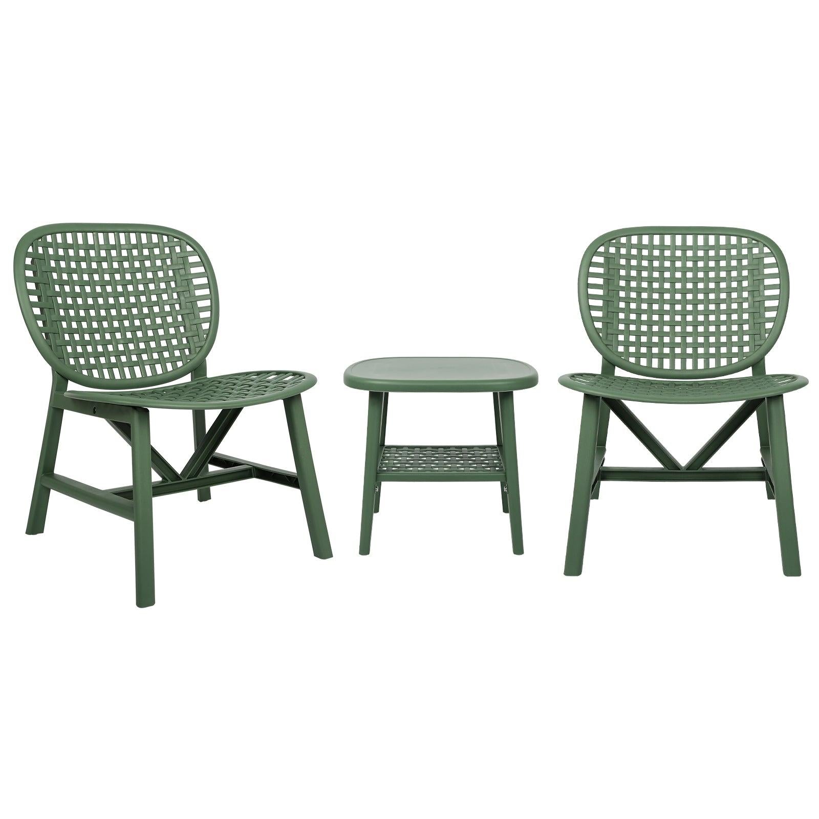 3 PCS Hollow Design Retro Outdoor Patio Tea Table and Chair Set - Green