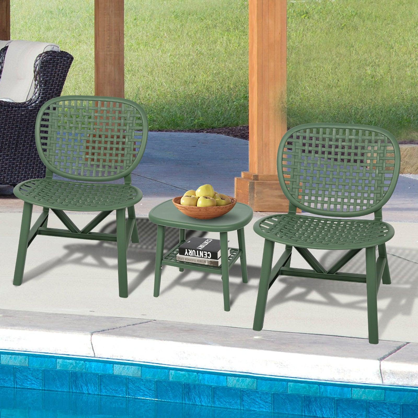 3 PCS Hollow Design Retro Outdoor Patio Tea Table and Chair Set - Green