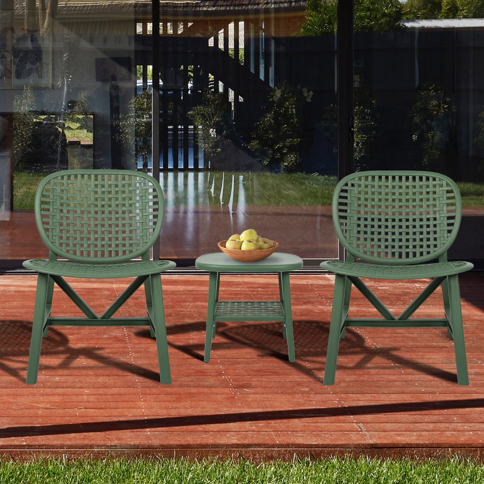 3 PCS Hollow Design Retro Outdoor Patio Tea Table and Chair Set - Green