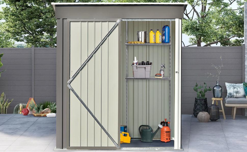 5ft x 3ft Outdoor Garden Metal Lean-to Shed with Metal Adjustable Shelf and Lockable Doors - Gray