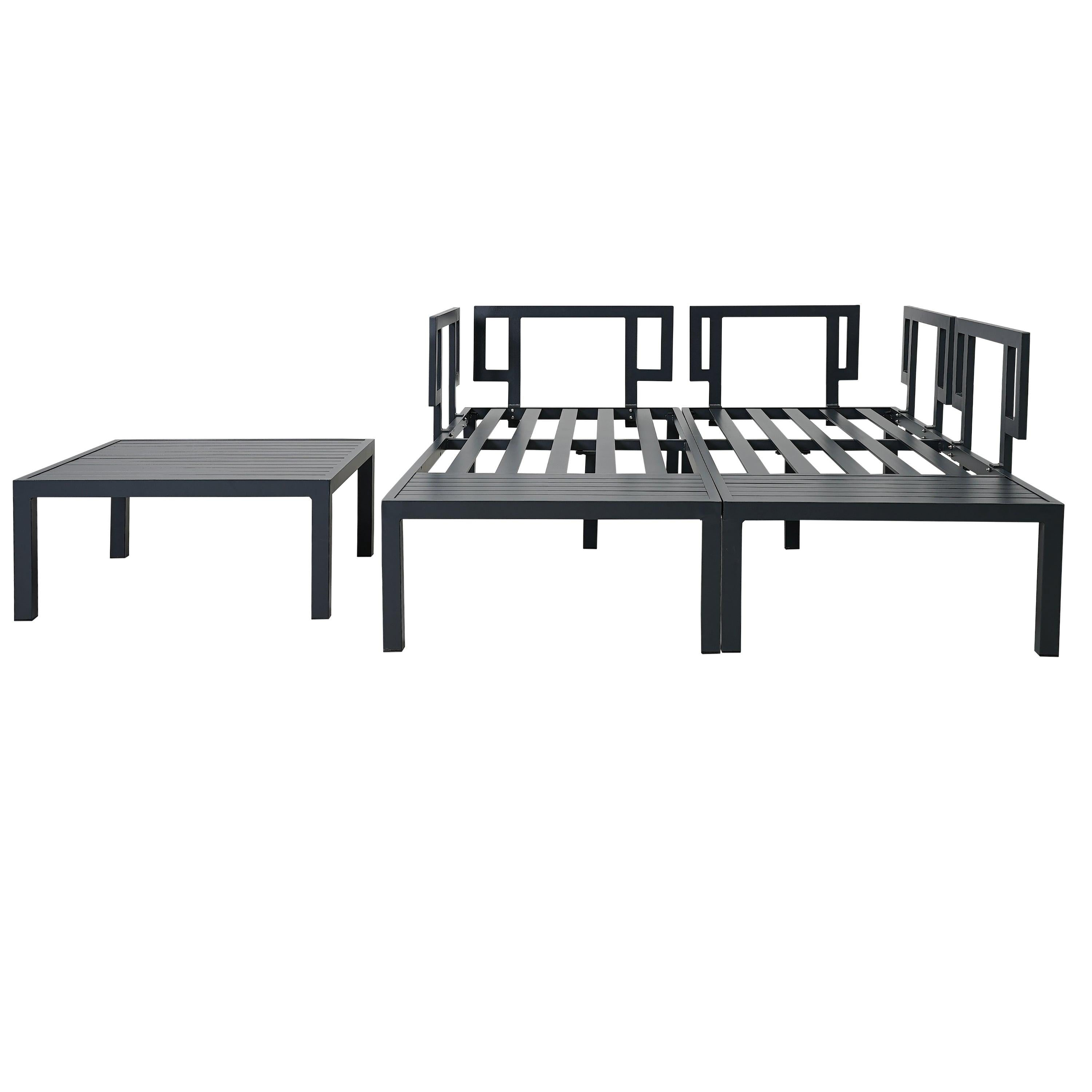 3 PCS Outdoor Aluminum Alloy Sectional Sofa Set with End Table, Coffee Table, and Gray Cushion