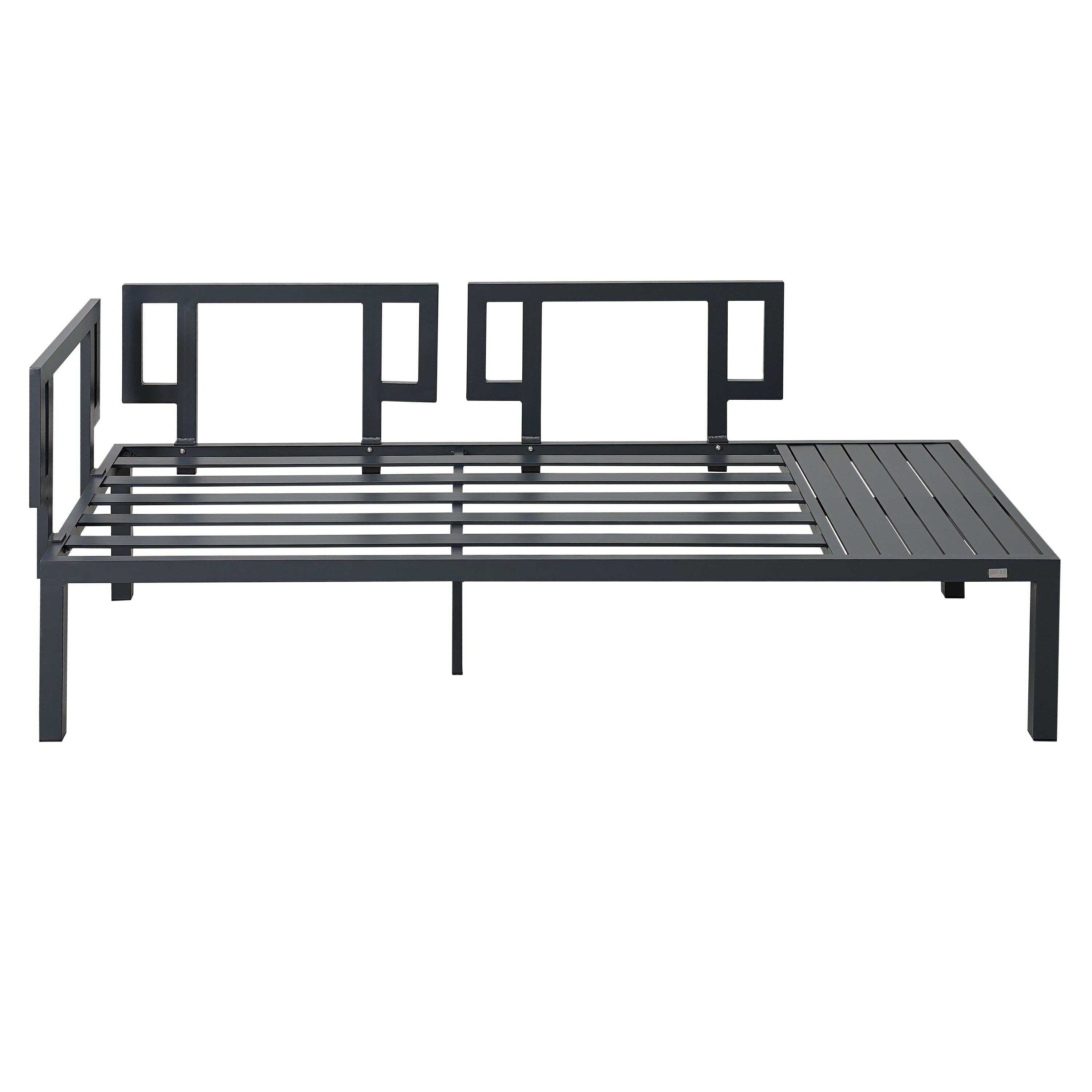 3 PCS Outdoor Aluminum Alloy Sectional Sofa Set with End Table, Coffee Table, and Gray Cushion