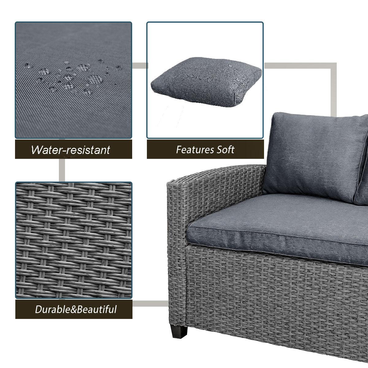 Outdoor Patio Furniture PE Rattan Wicker  Sectional Sofa Set with Table and Gray Cushions