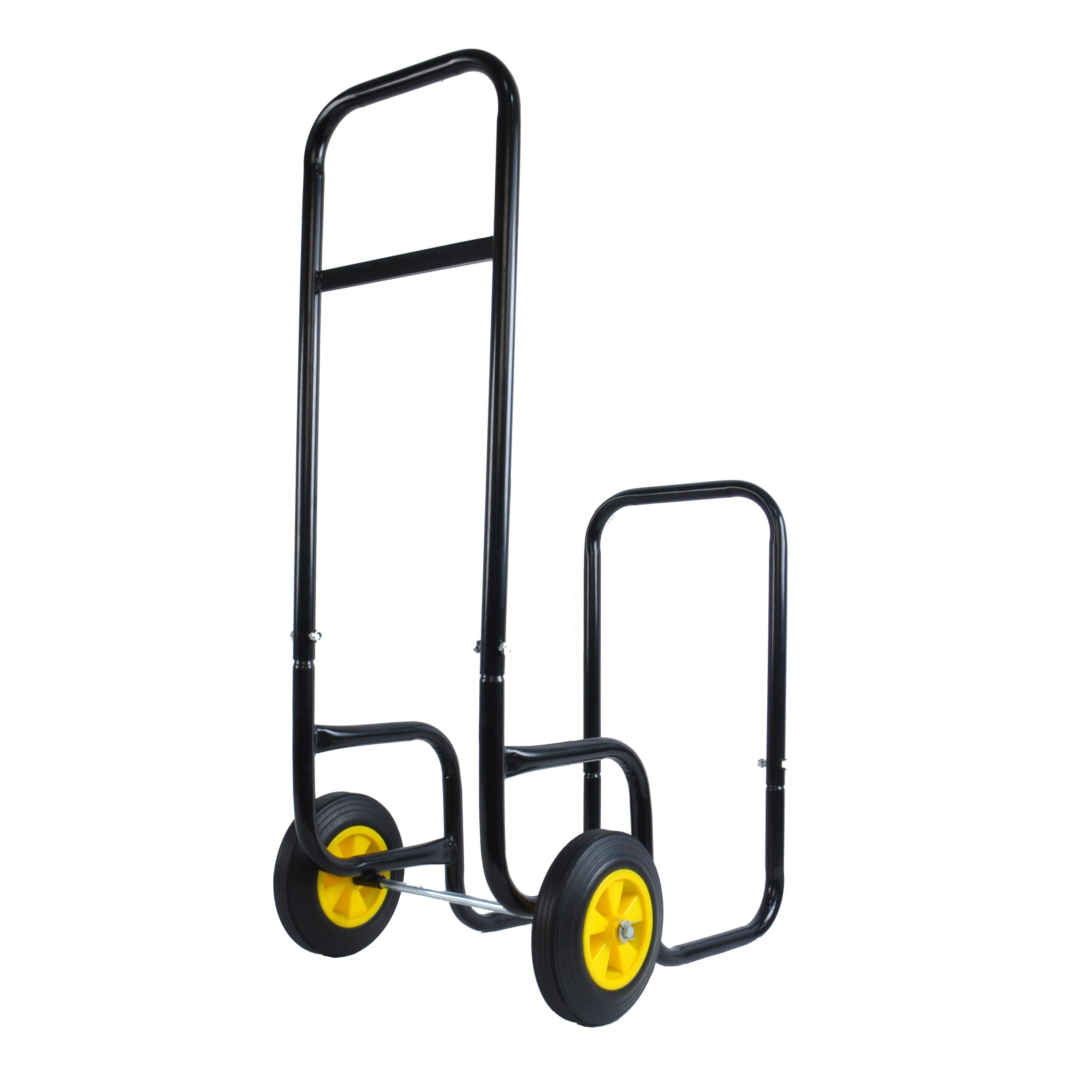 Heavy Duty Black Steel Firewood RackStorage Mover with Rolling Wheels