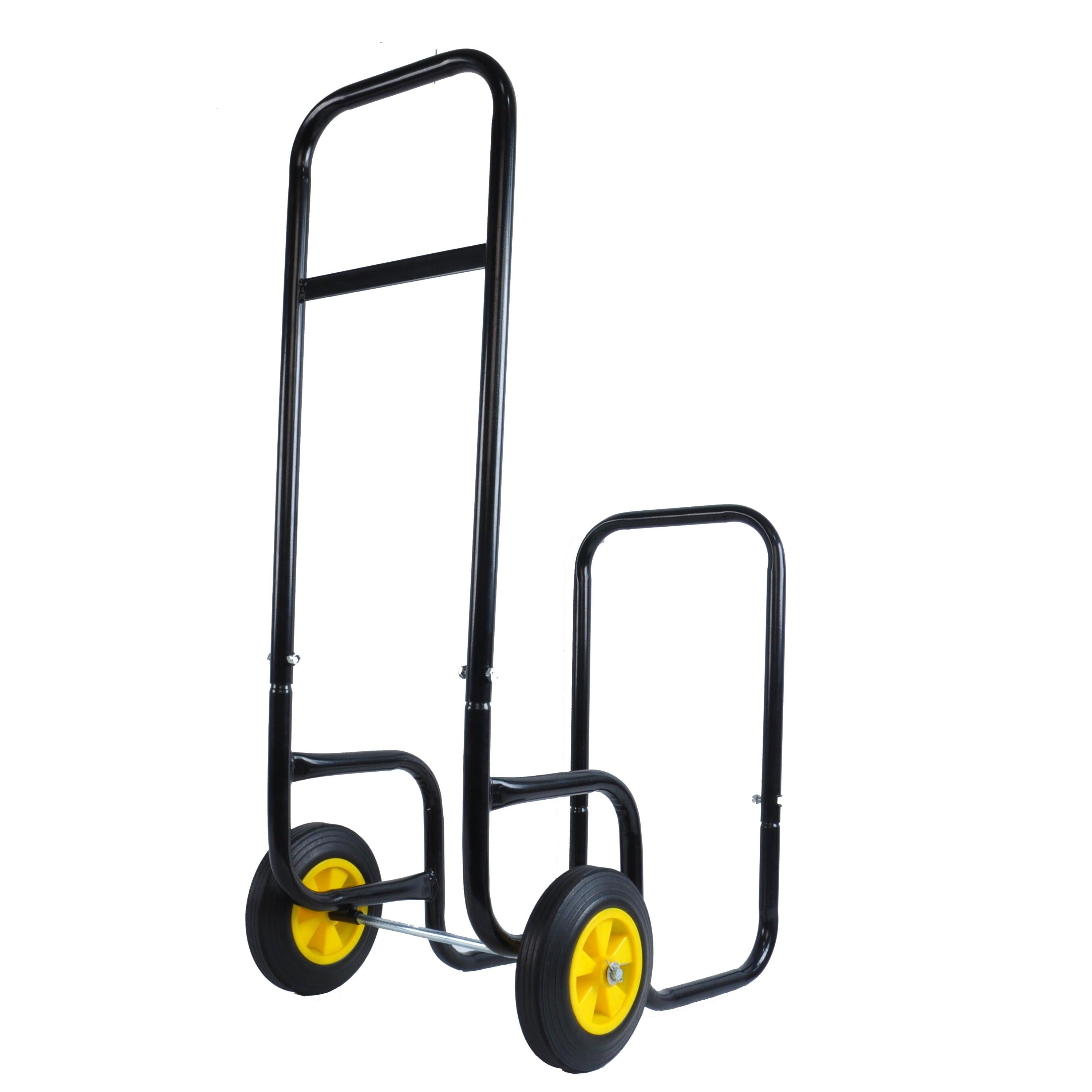 Heavy Duty Black Steel Firewood RackStorage Mover with Rolling Wheels