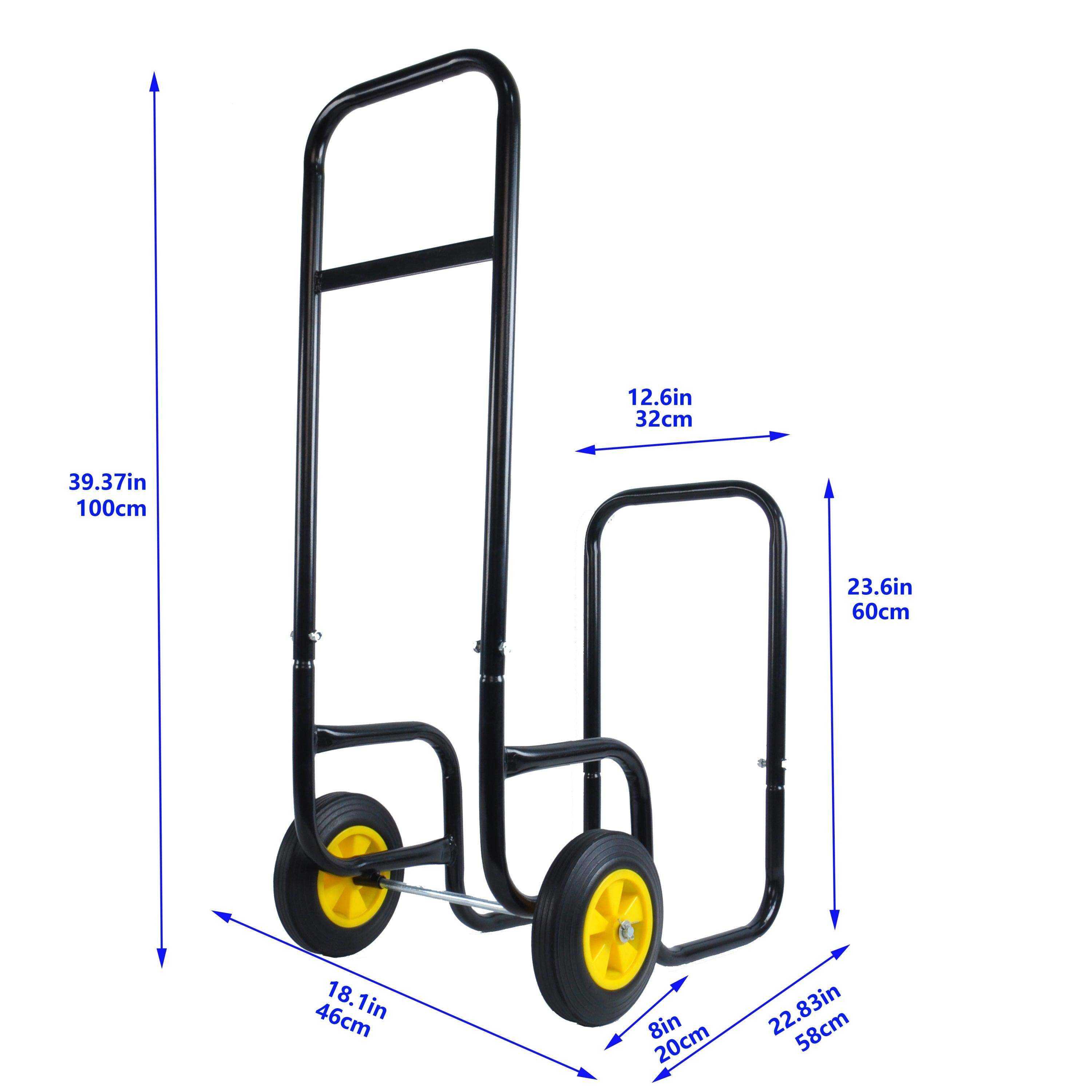 Heavy Duty Black Steel Firewood RackStorage Mover with Rolling Wheels