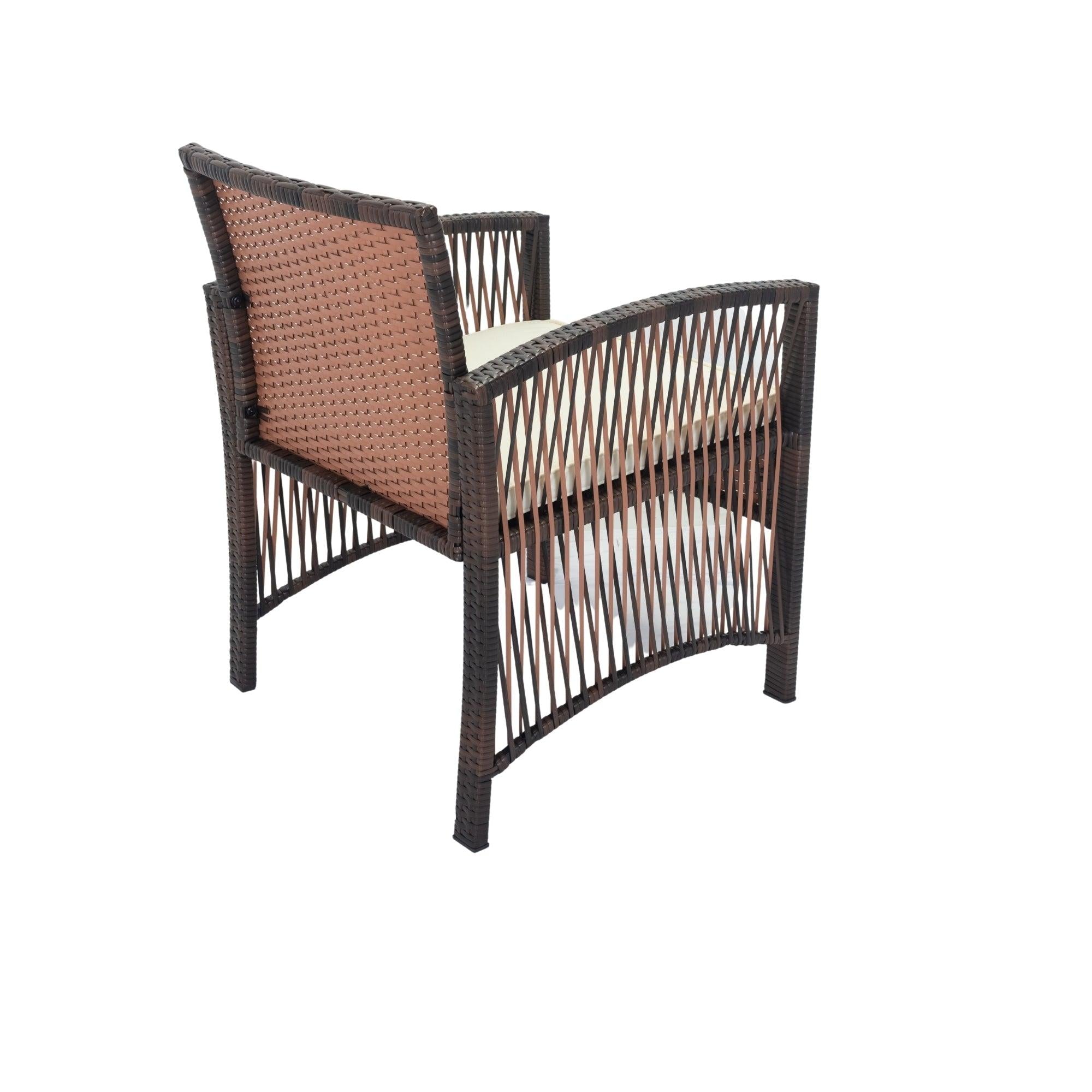 4 PCS Outdoor Patio Furniture Ratten Wicker Seating Group with Loveseat, Two Chairs, and Glass Tabletop Coffee Table