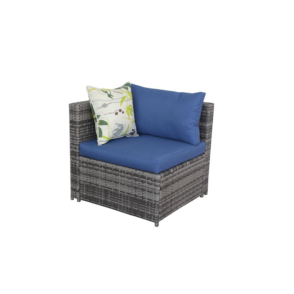 Outdoor Sectional Wicker Rattan Sofa Set with Blue Cushions