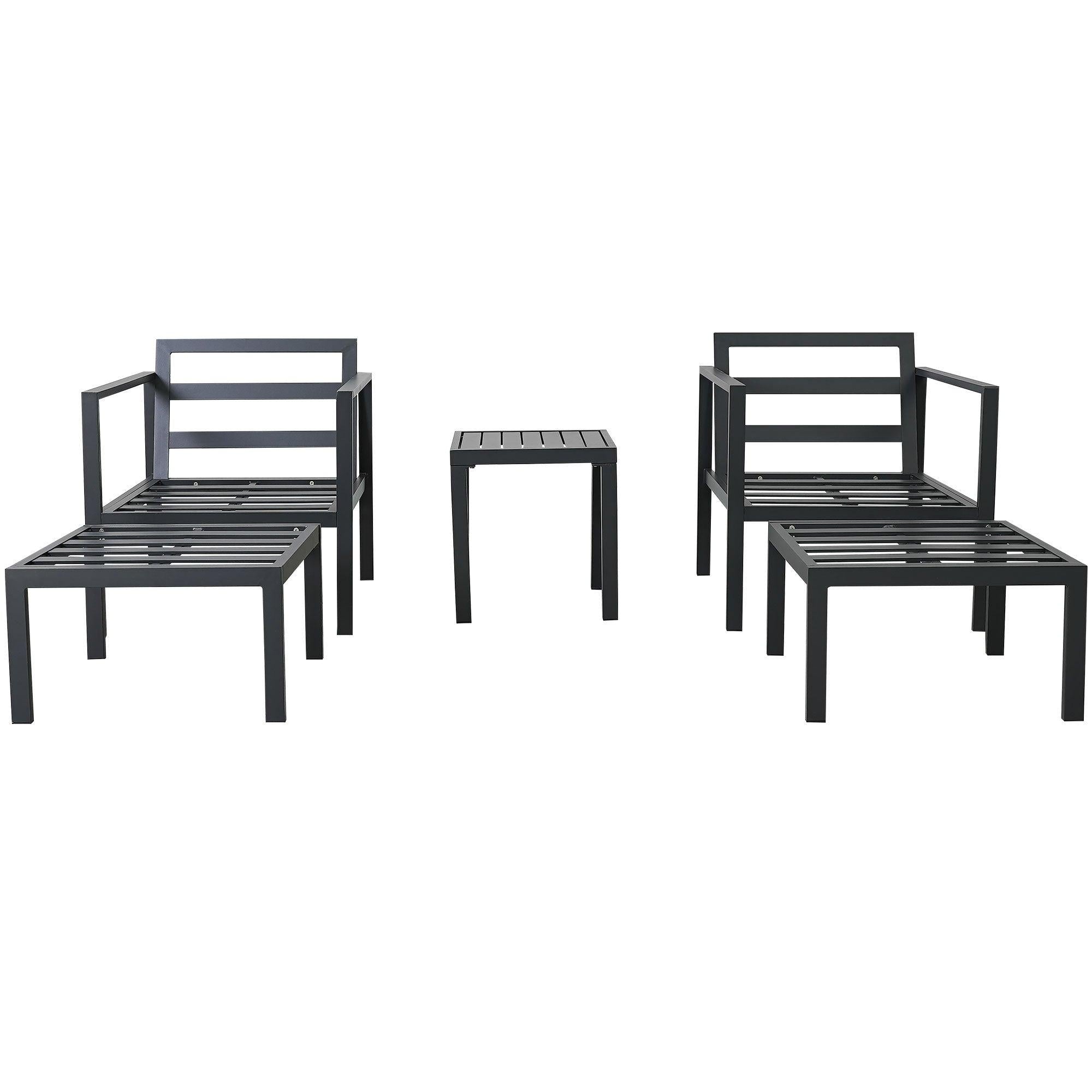 5 PCS Outdoor Patio Aluminum Alloy Conversation Set with Coffee Table and Gray Cushions