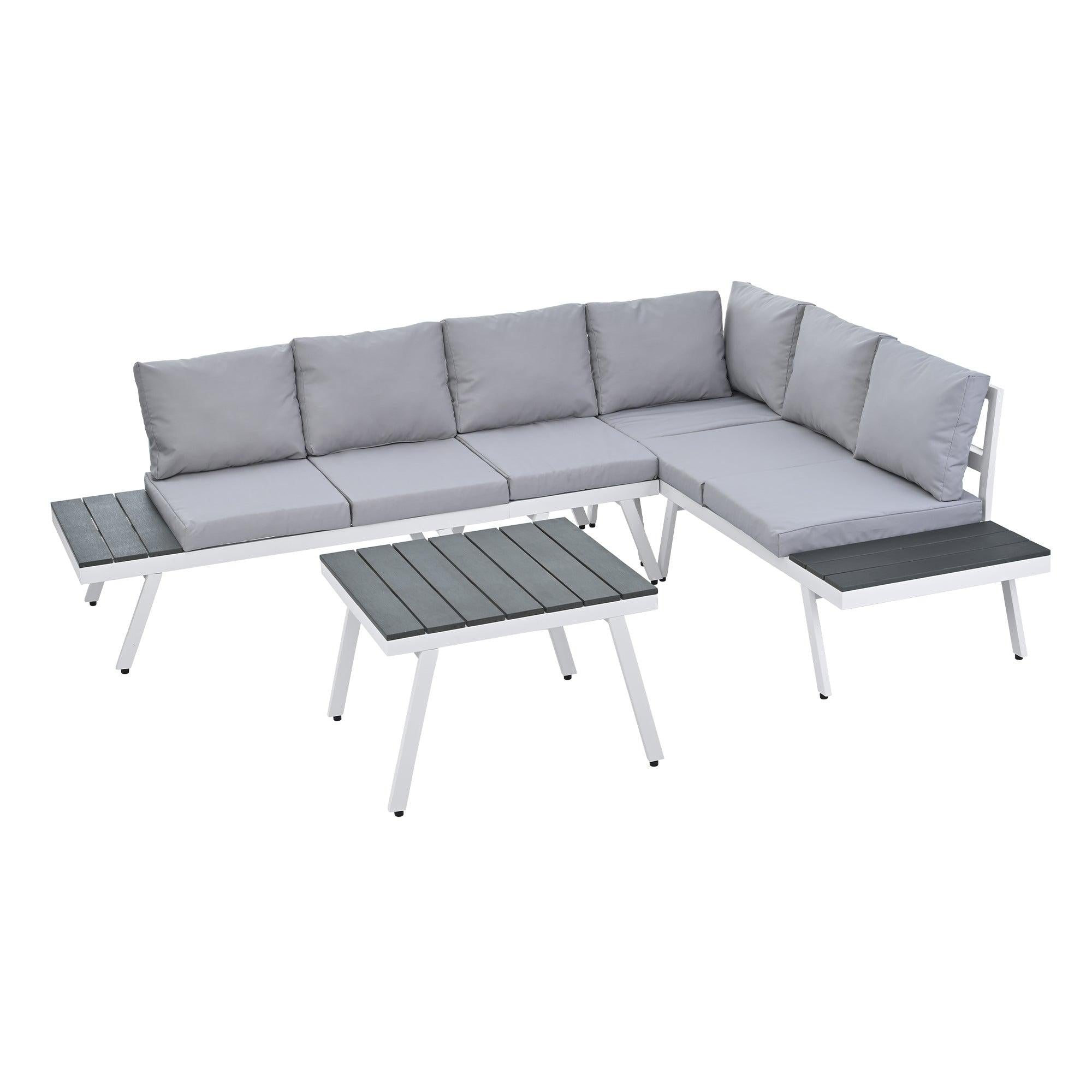 5 PCS Industrial Aluminum Outdoor Patio Furniture Setwith End Tables, Coffee Table