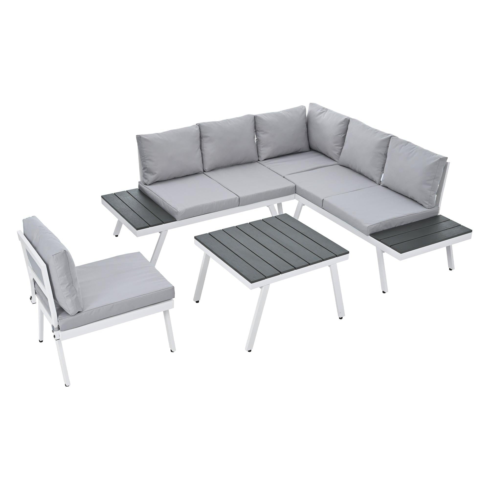 5 PCS Industrial Aluminum Outdoor Patio Furniture Setwith End Tables, Coffee Table