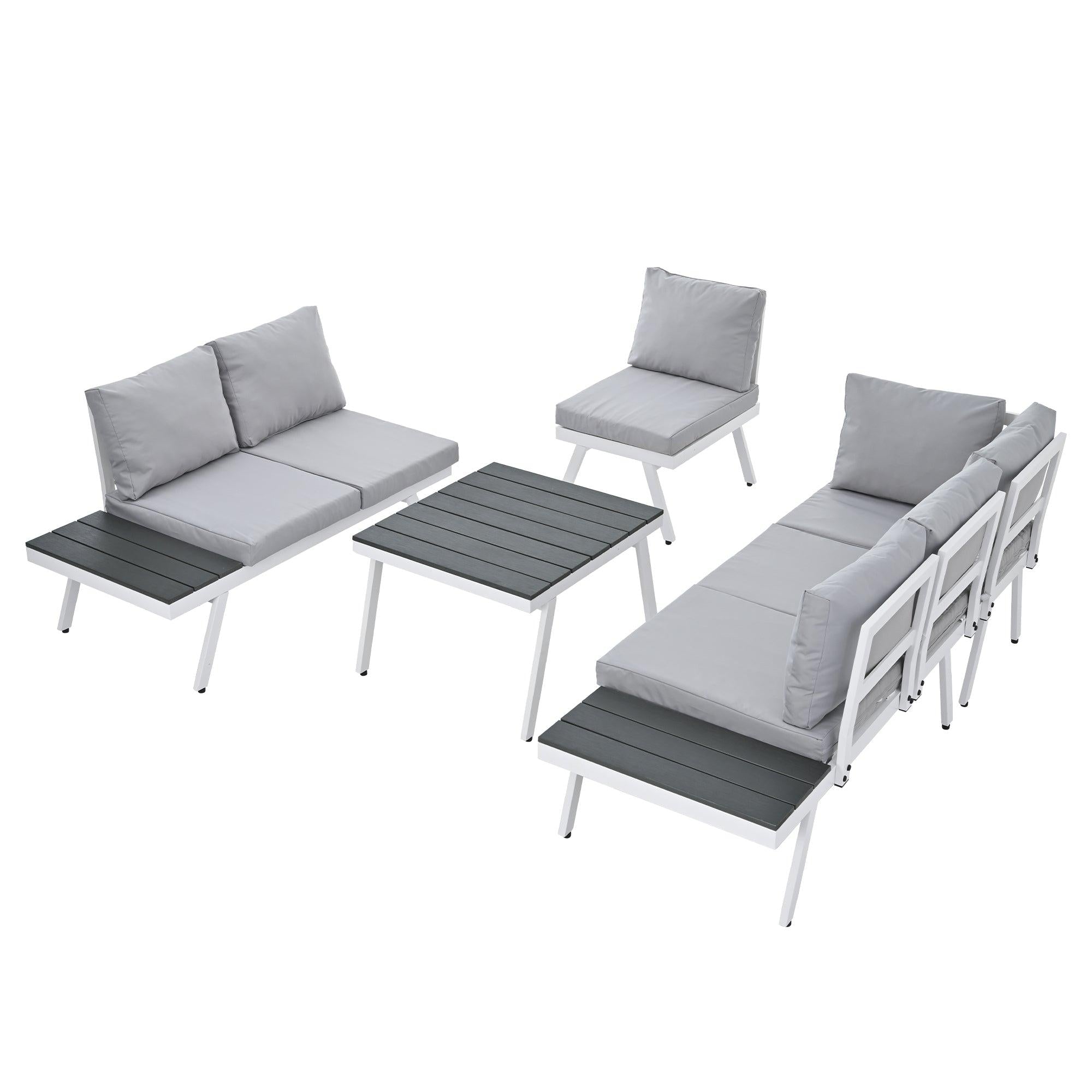 5 PCS Industrial Aluminum Outdoor Patio Furniture Setwith End Tables, Coffee Table