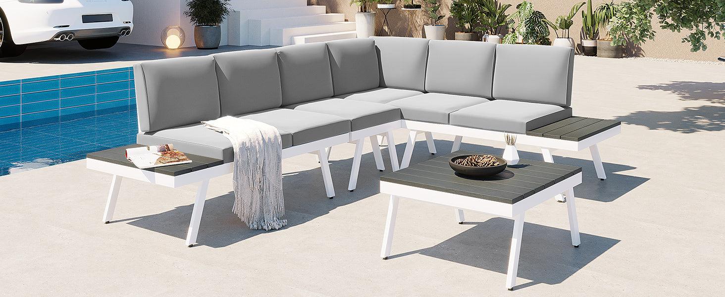 5 PCS Industrial Aluminum Outdoor Patio Furniture Setwith End Tables, Coffee Table