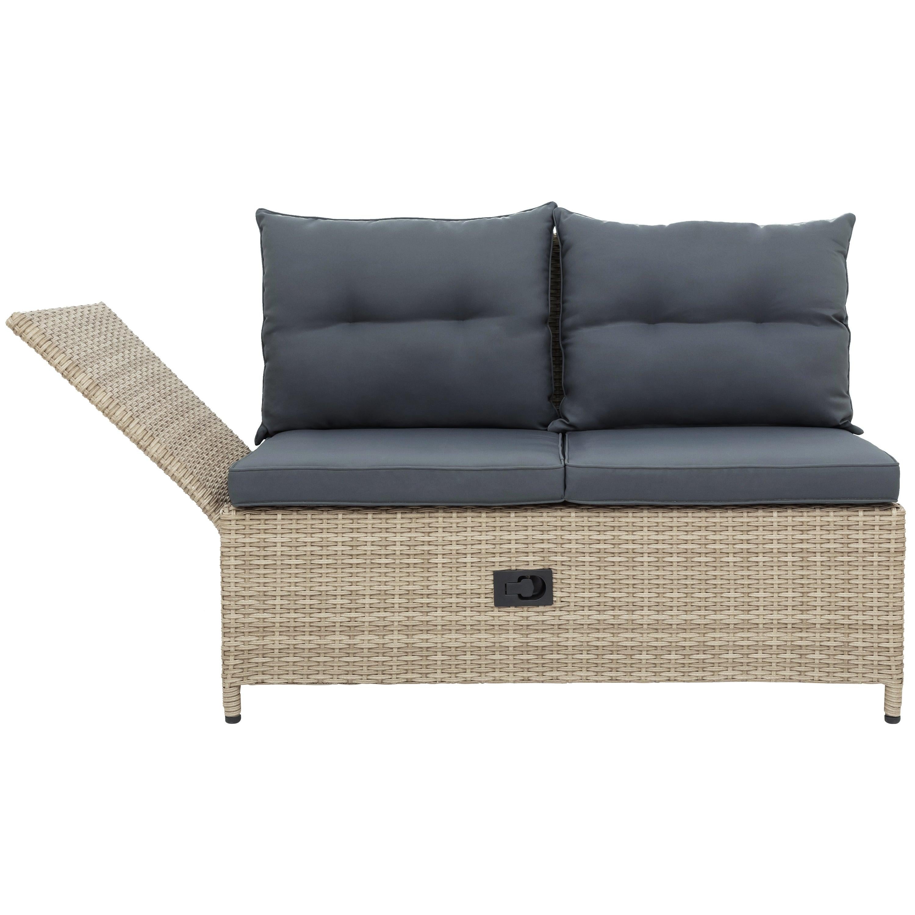 4 PCS Outdoor Patio All Weather PE Wicker Rattan Lsectional - Beige Rattan and Gray Cushions