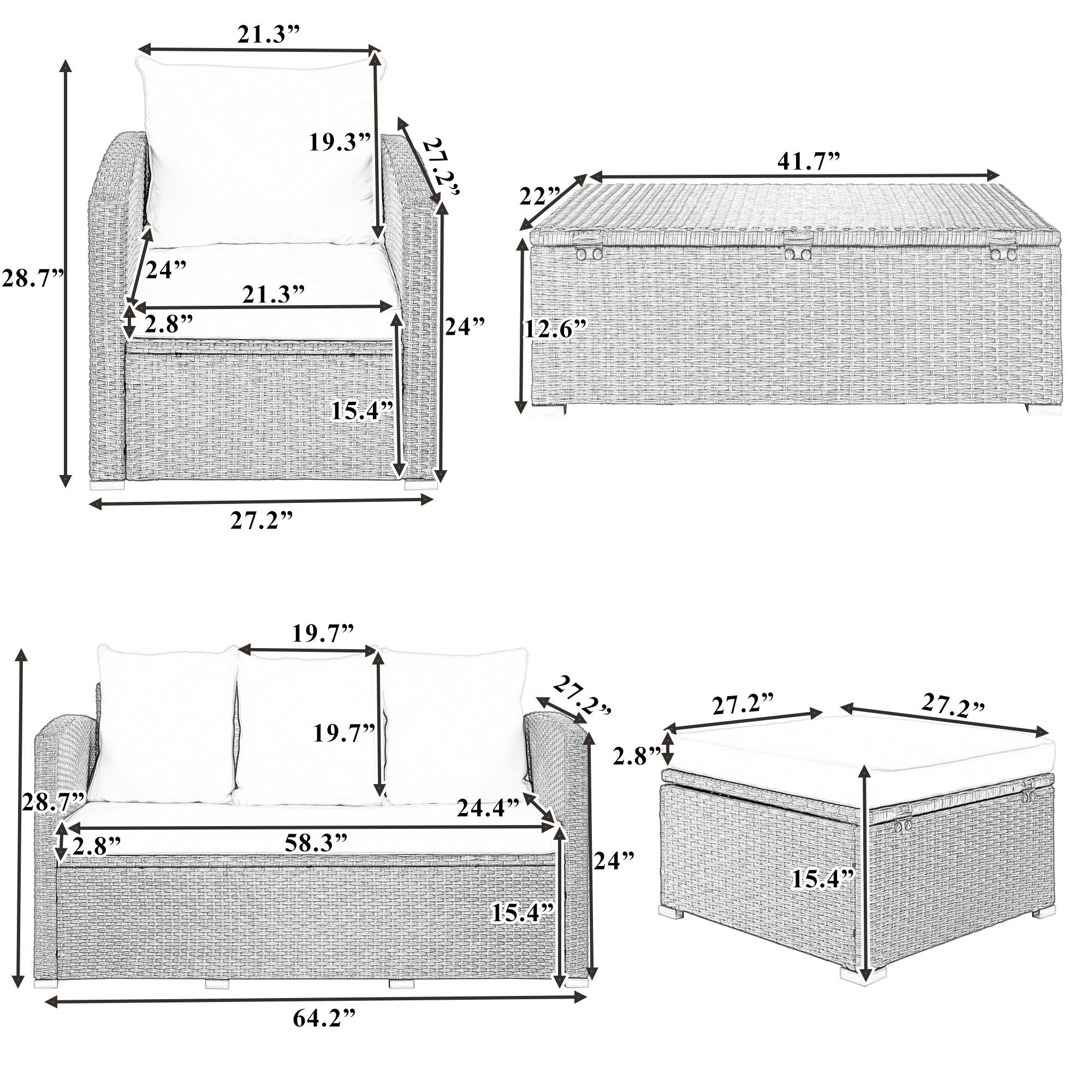 5 PCS Outdoor PatioAll-Weather PE Wicker Rattan Sectional Sofa Set with Multifunctional Table and Ottoman