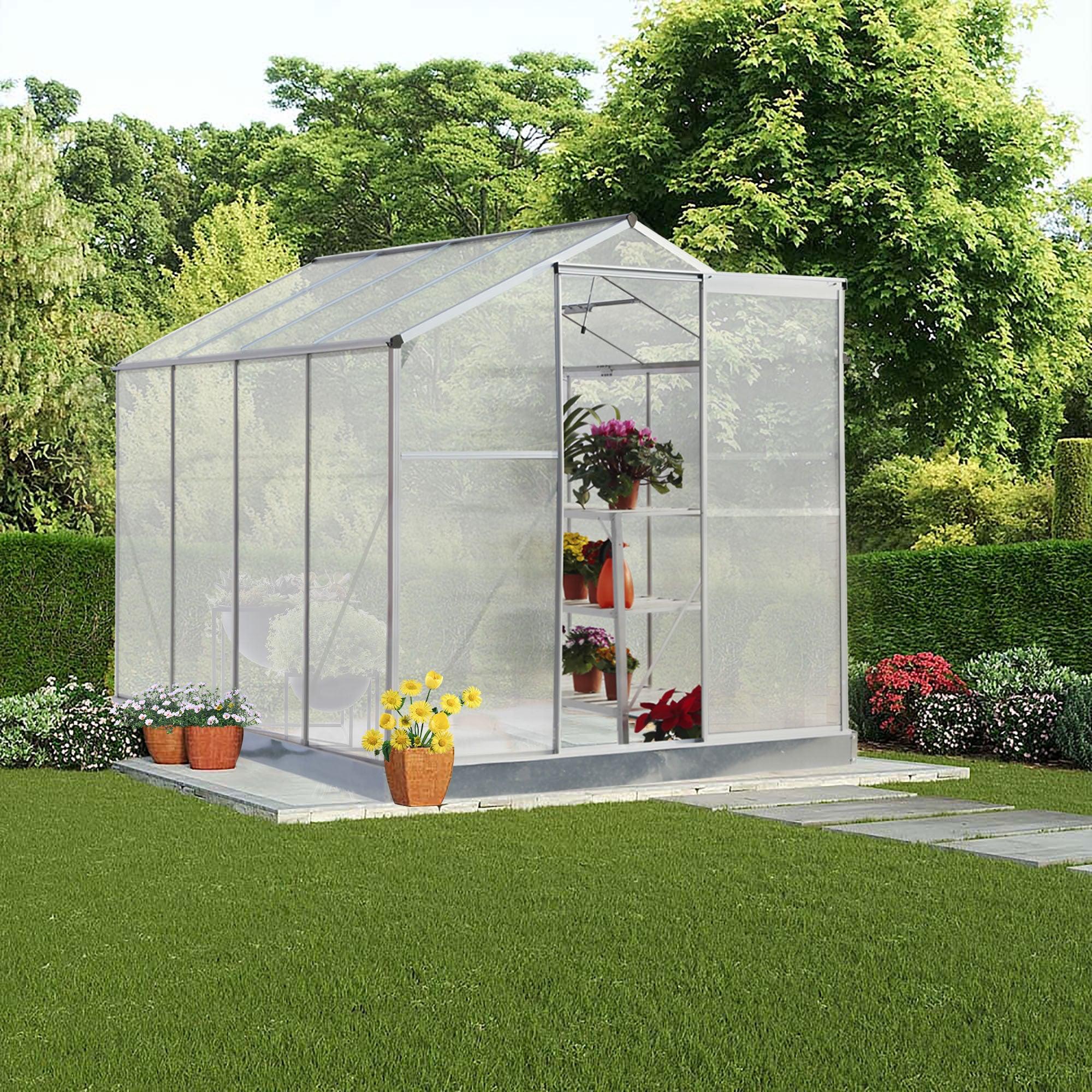 6ft x 8ft Walk-in Greenhouse with Heavy Duty Aluminum Frame and 4mm UV Polycarbonate Panels