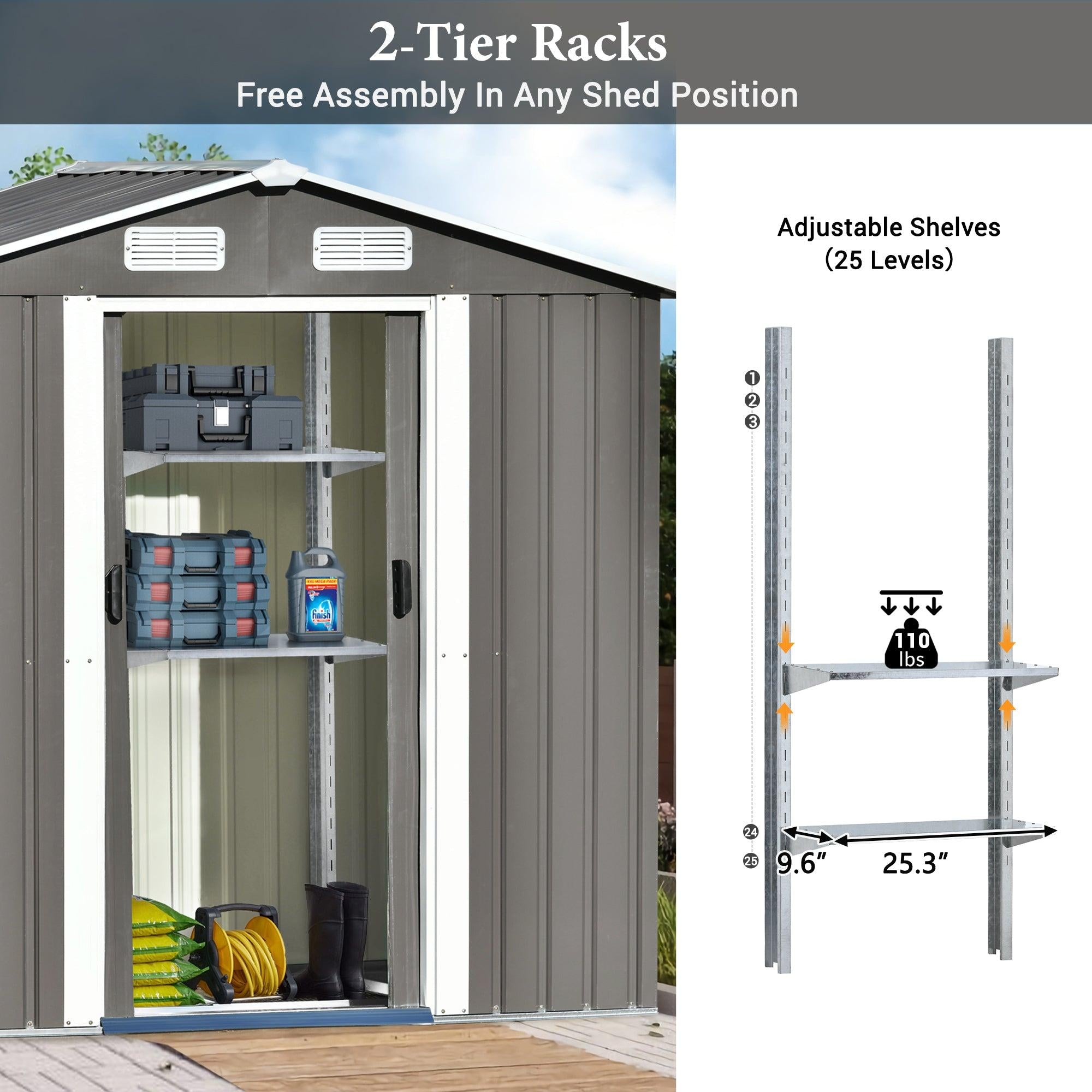 6ft x 4ft Outdoor Garden Lean-to Shed with Metal Adjustable Shelf and Lockable Doors - Gray