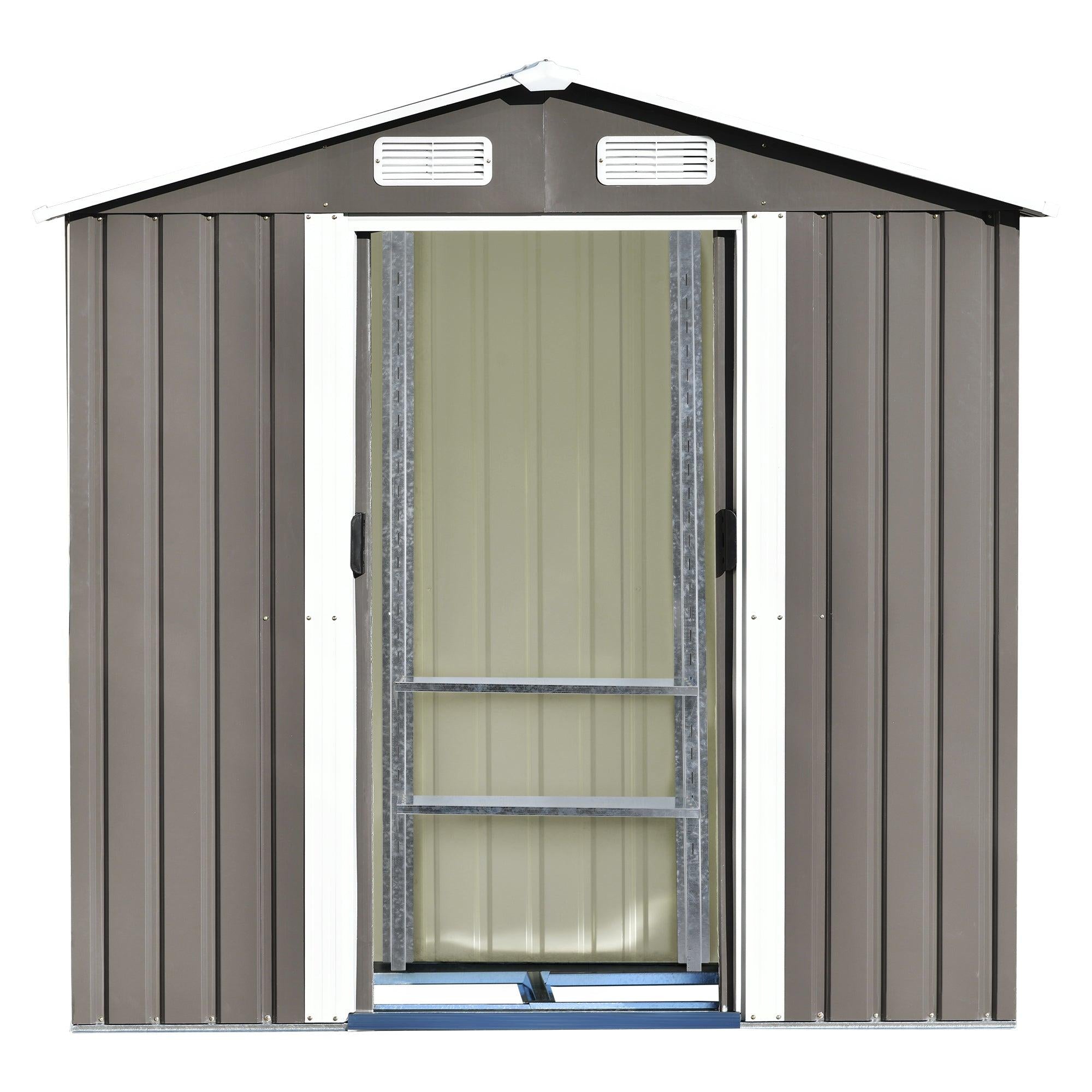 6ft x 4ft Outdoor Garden Lean-to Shed with Metal Adjustable Shelf and Lockable Doors - Gray