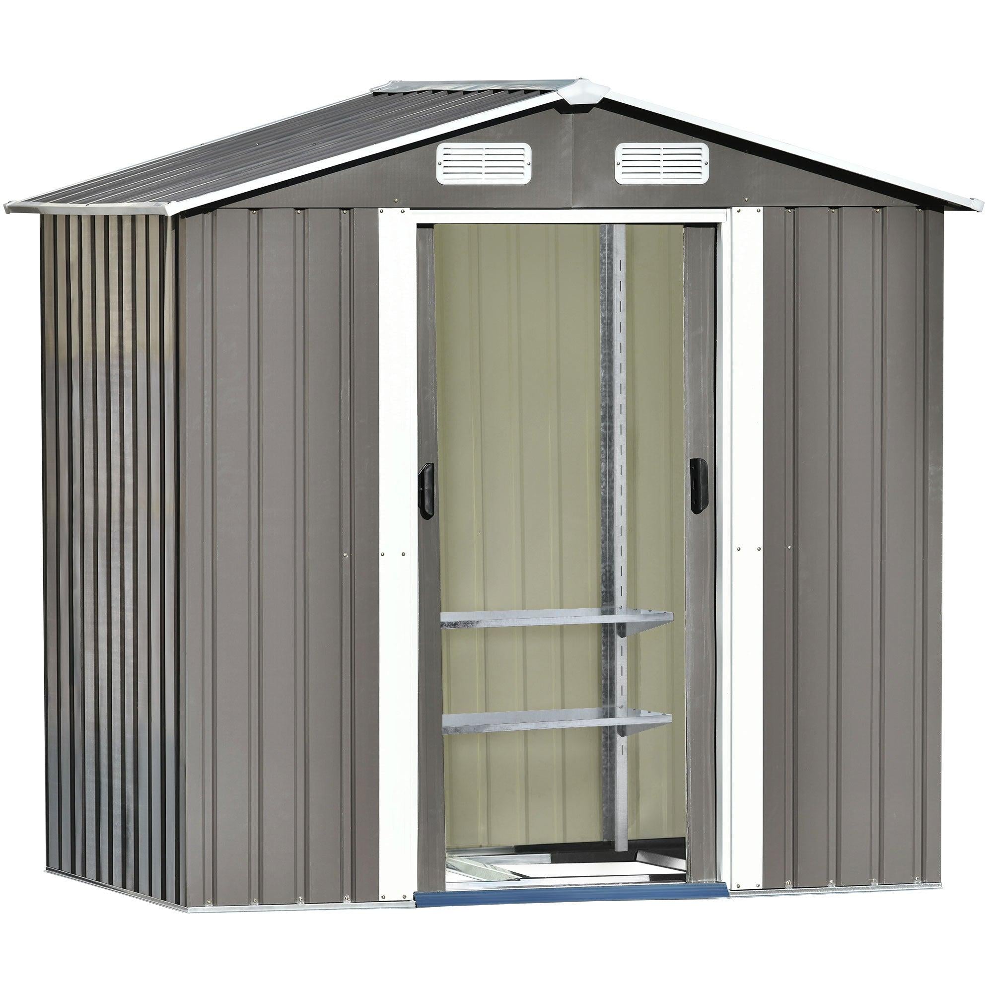 6ft x 4ft Outdoor Garden Lean-to Shed with Metal Adjustable Shelf and Lockable Doors - Gray