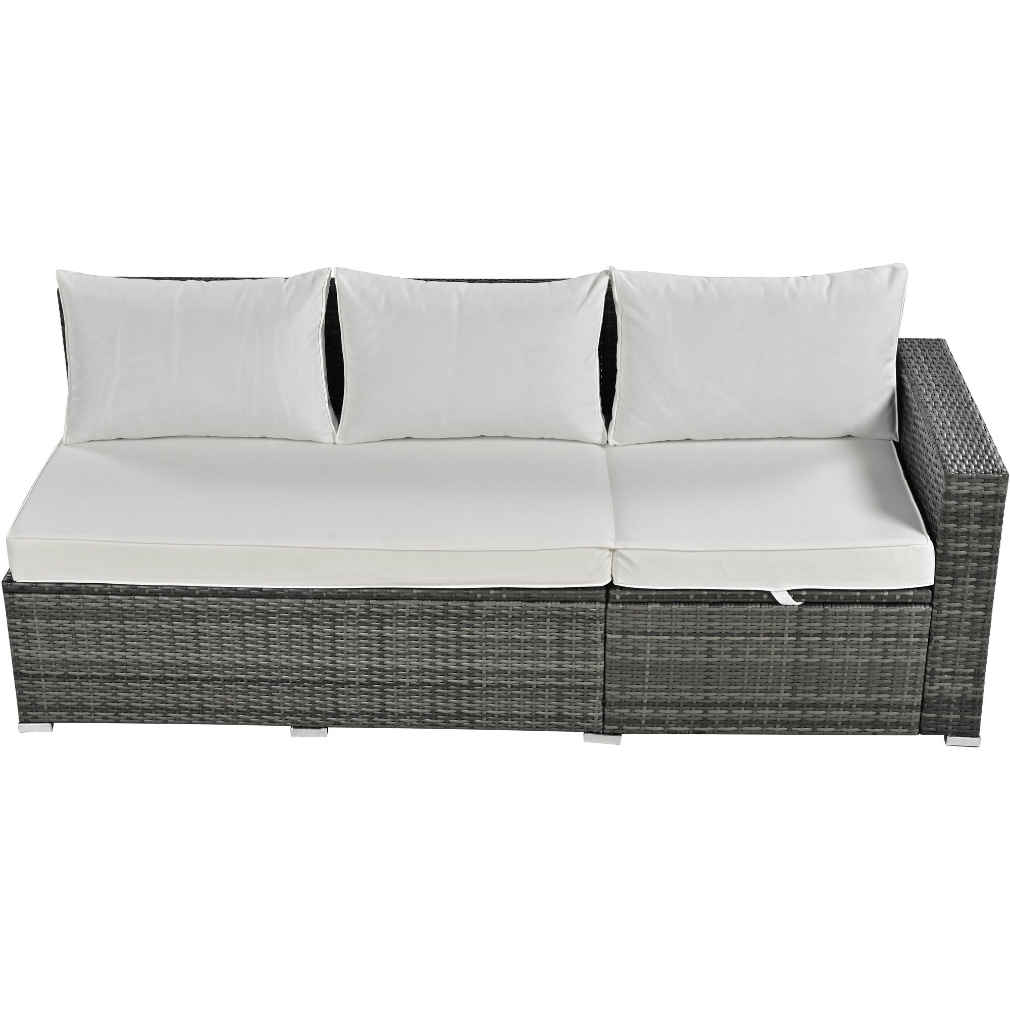 6 PCS Outdoor All Weather PE Rattan Sofa Set  with Adjustable Seat,Storage Box, Tempered Glass Top Table, and Beige Cushions