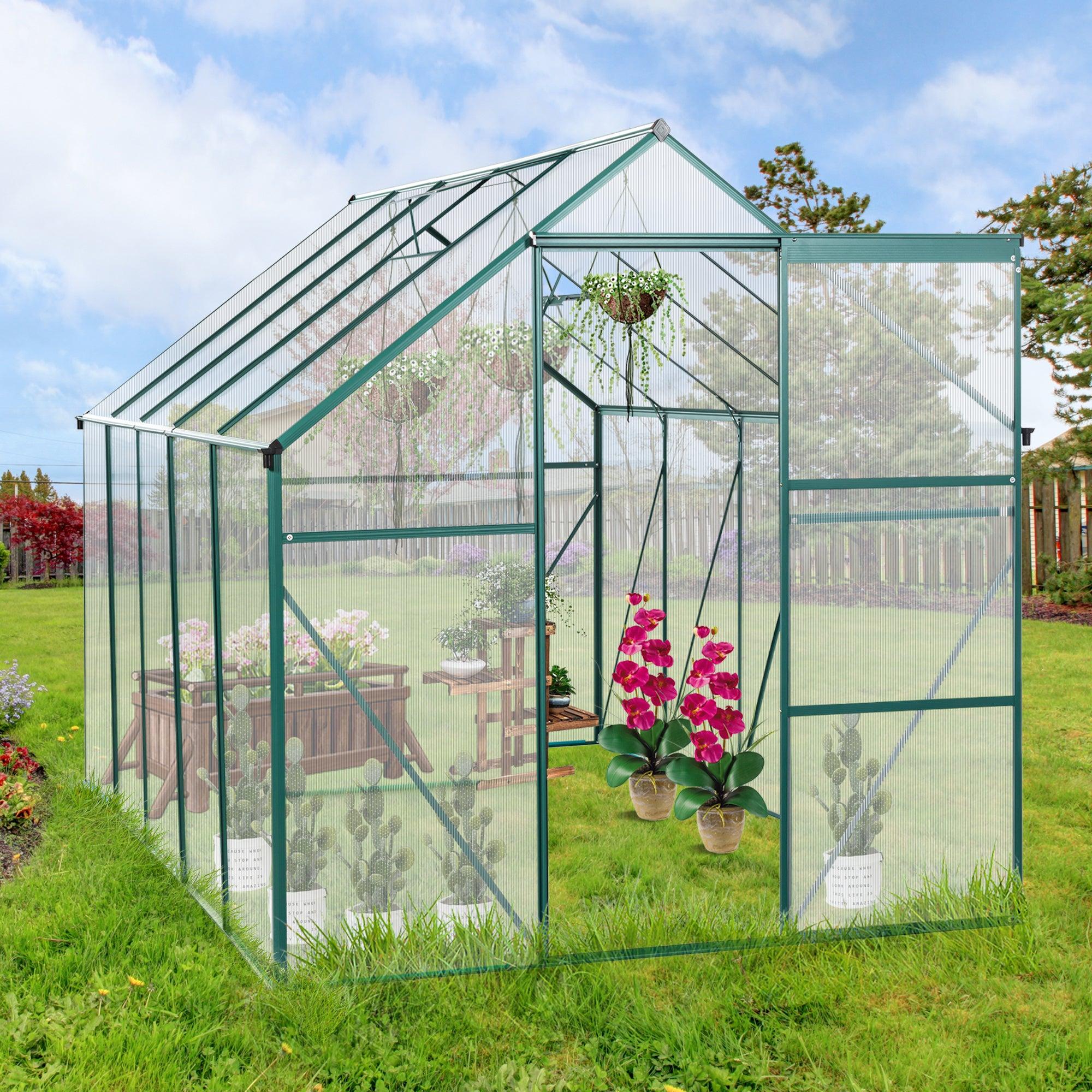 6ft x 10ft Walk-in Greenhouse with Heavy Duty Aluminum Frame and 4mm UV Polycarbonate Panels