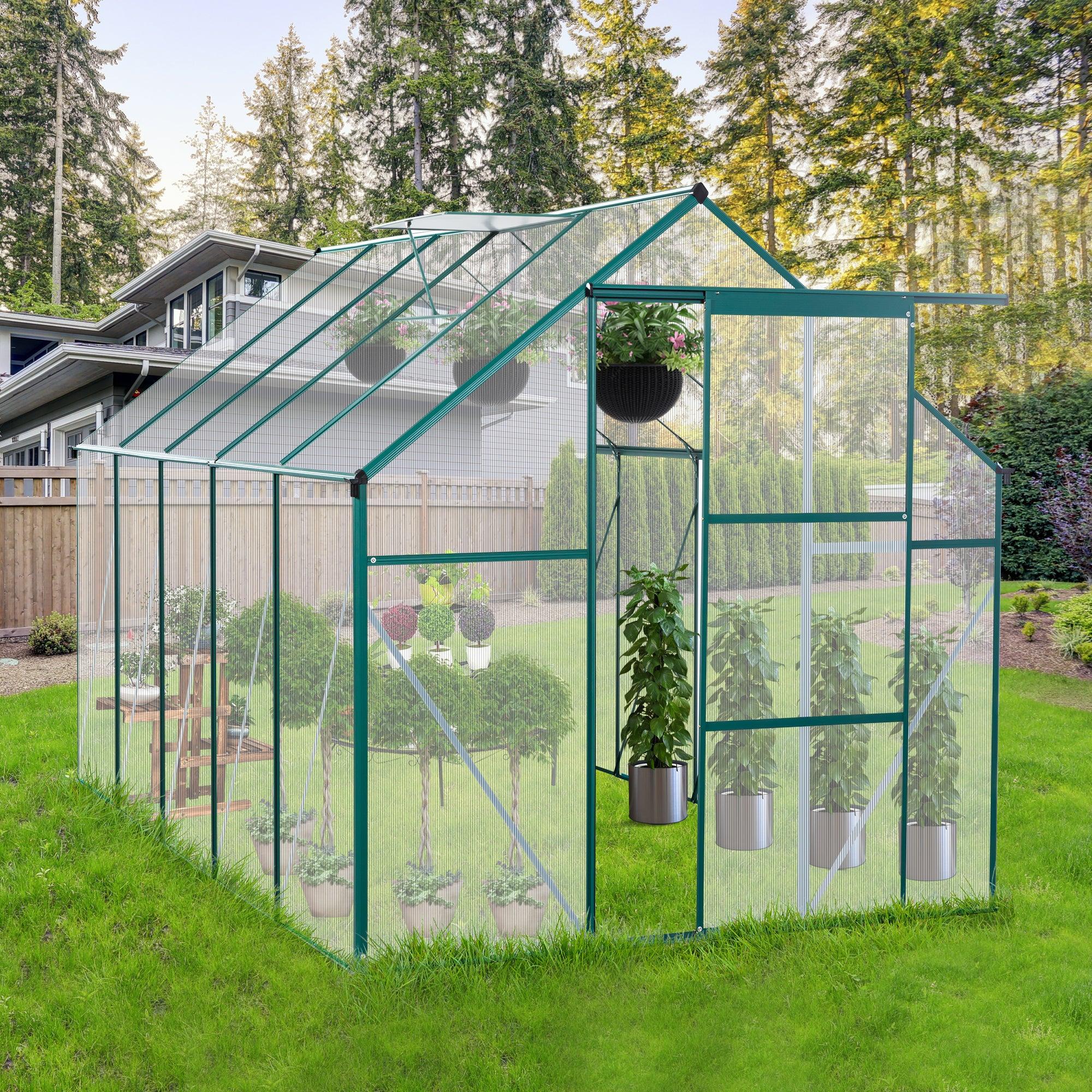 6ft x 10ft Walk-in Greenhouse with Heavy Duty Aluminum Frame and 4mm UV Polycarbonate Panels image