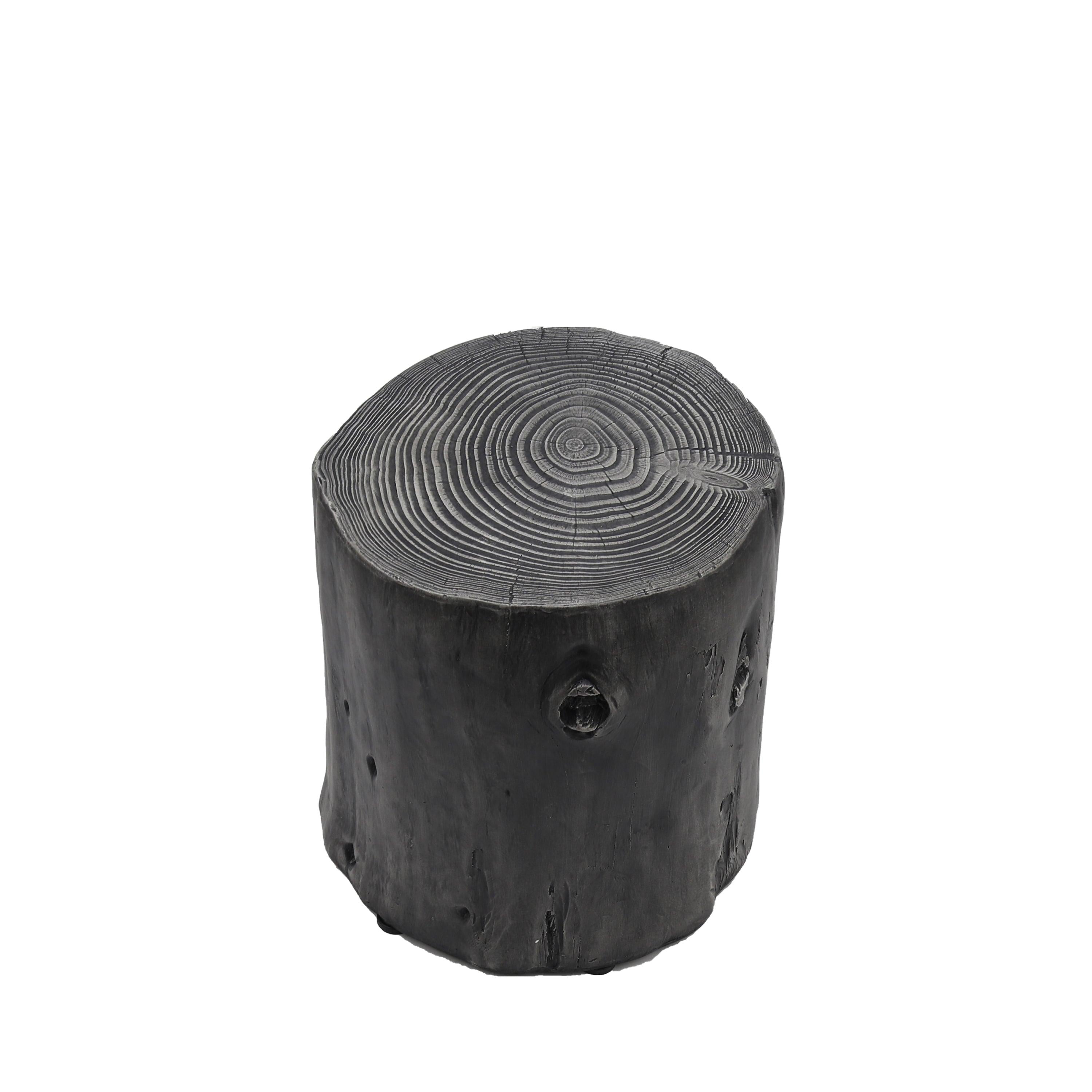 Outdoor Faux Wood Round Dark Gray Stump Side Coffee Table