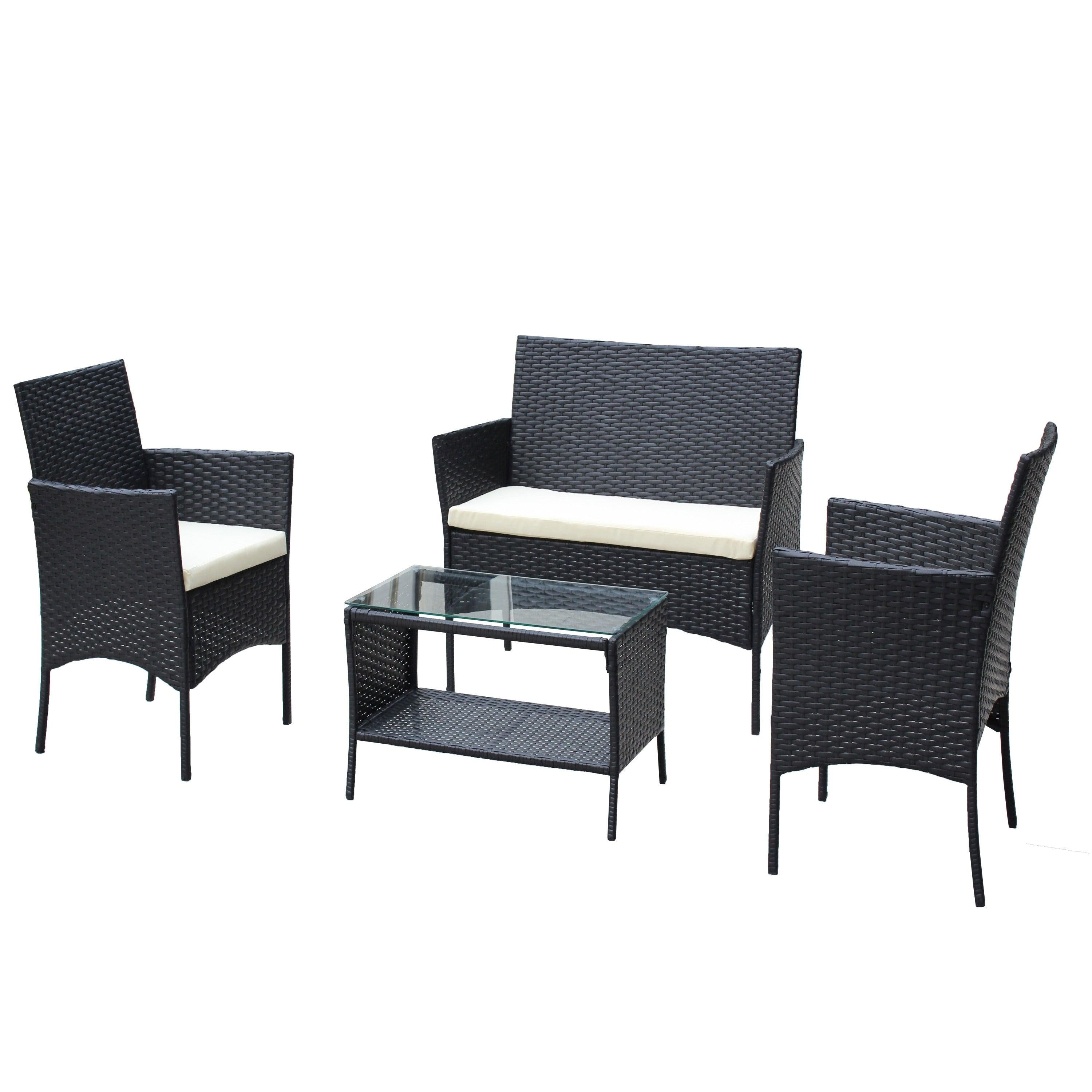 4 PCS Outdoor Patio Seating Group with Beige Cushioned Seat