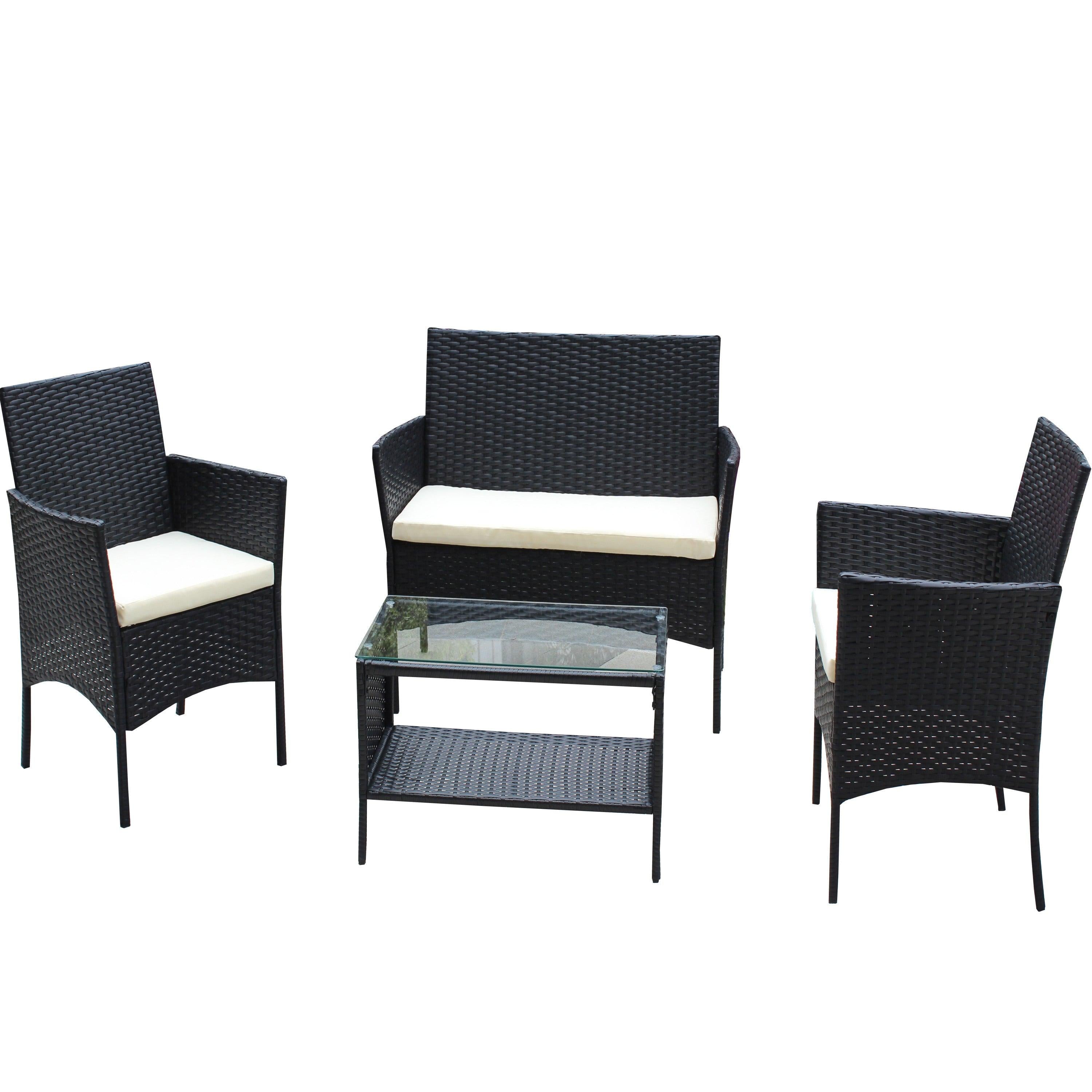 4 PCS Outdoor Patio Seating Group with Beige Cushioned Seat