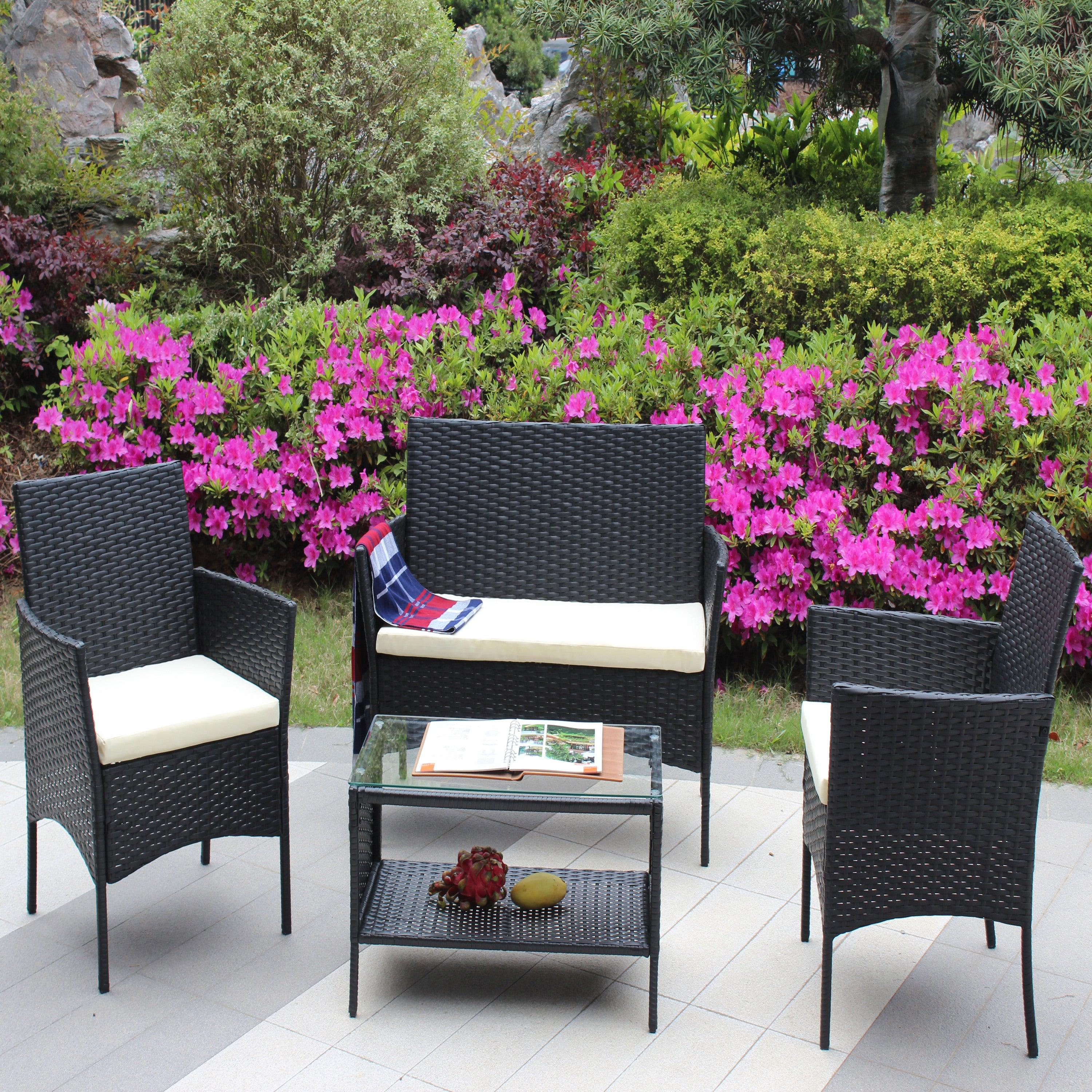 4 PCS Outdoor Patio Seating Group with Beige Cushioned Seat