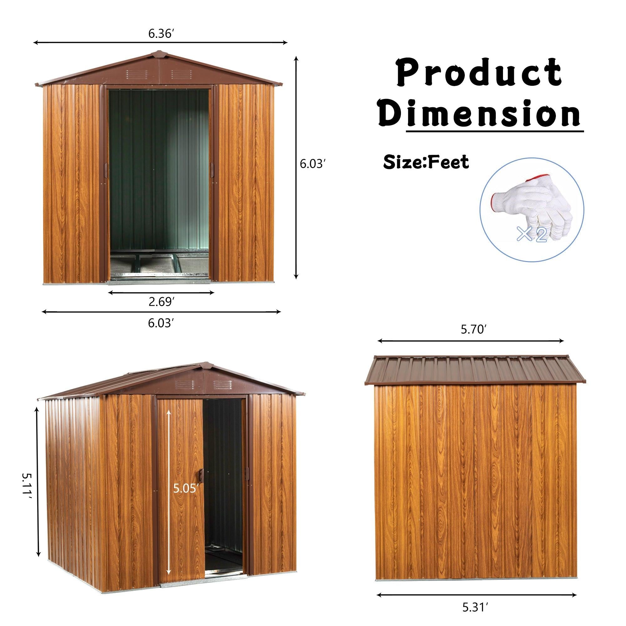 6ft x 6ft MetalStorage Shed with Woodgrain Design and Coffee Color Trim