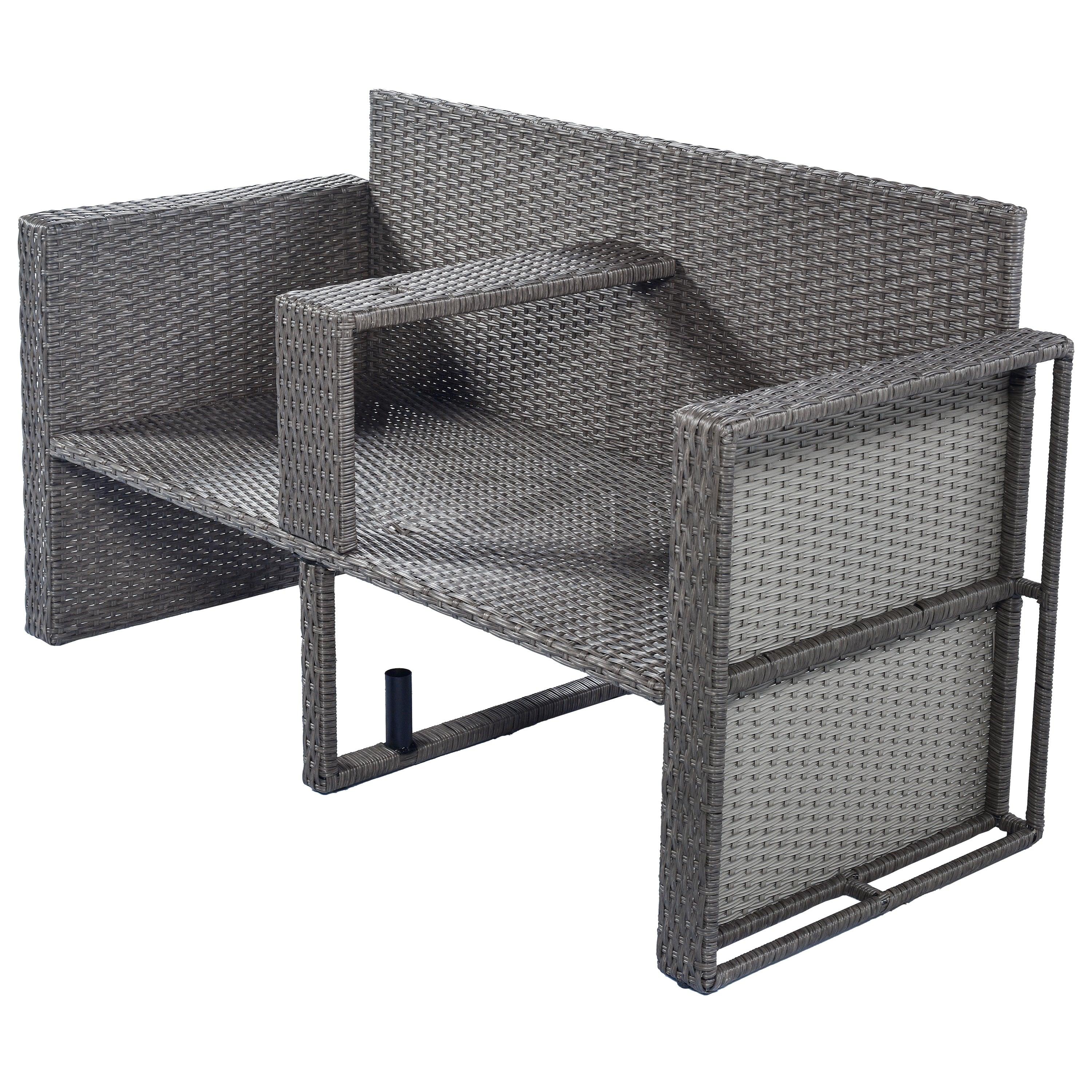 2 PCS OutdoorAll-Weather PE Wicker Rattan Seating Set with Half-moon Side Table and Gray Cushions