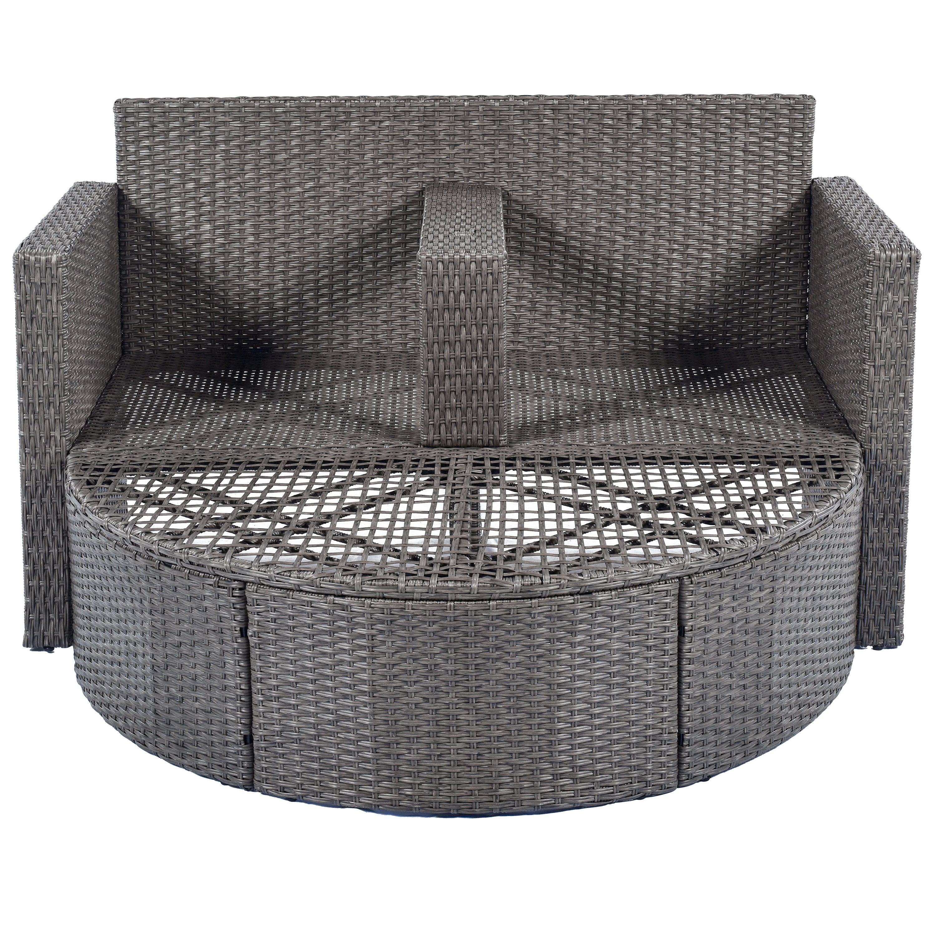 2 PCS OutdoorAll-Weather PE Wicker Rattan Seating Set with Half-moon Side Table and Gray Cushions