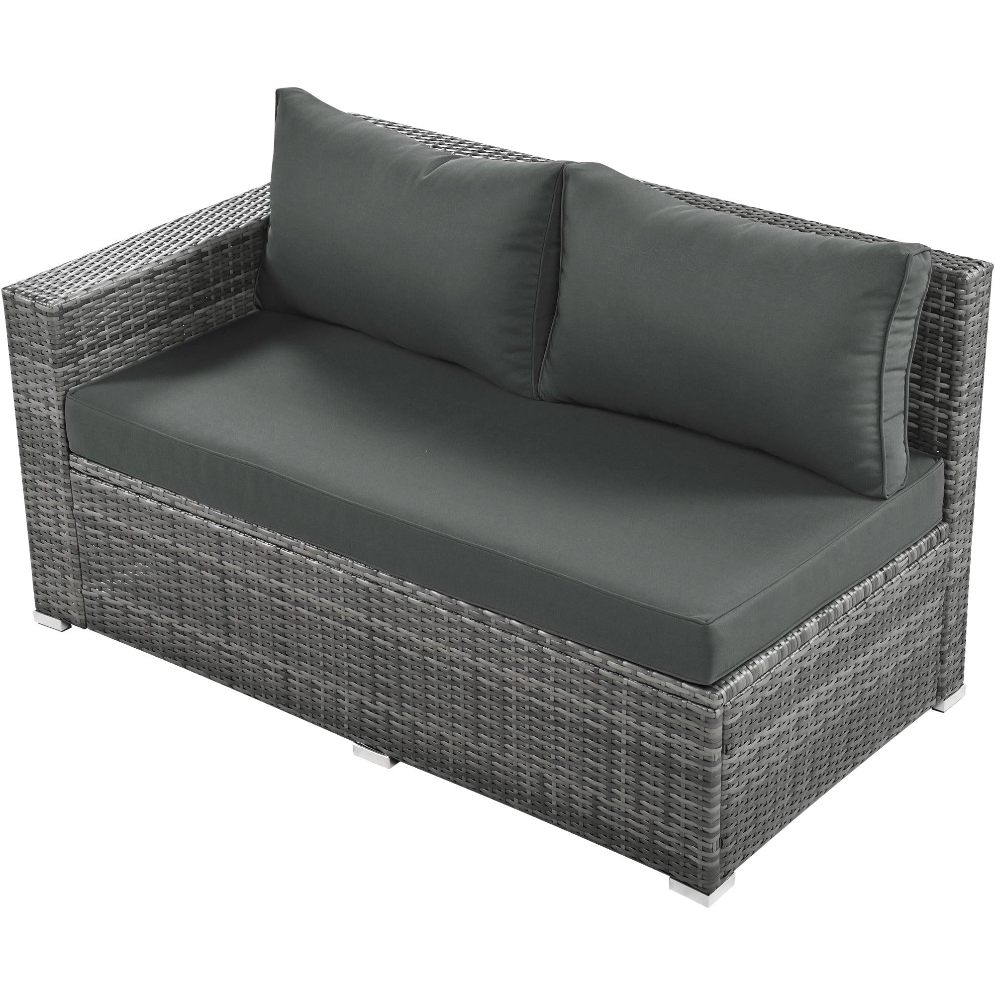 6 PCS Outdoor All Weather PE Rattan Sofa Set  with Adjustable Seat,Storage Box, Tempered Glass Top Table, and Gray Cushions