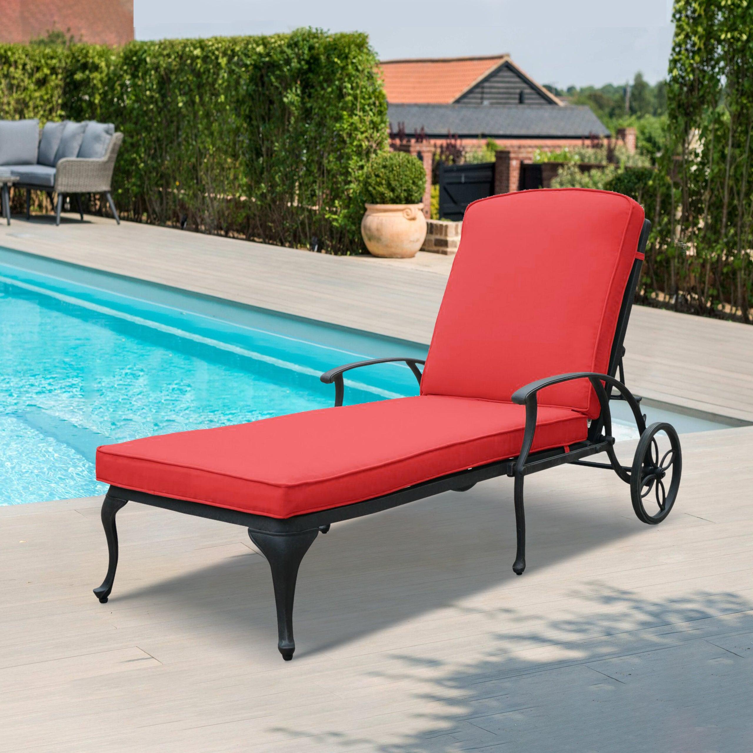 Aluminium Cast lounge chair with Wheels and Red Cushions image