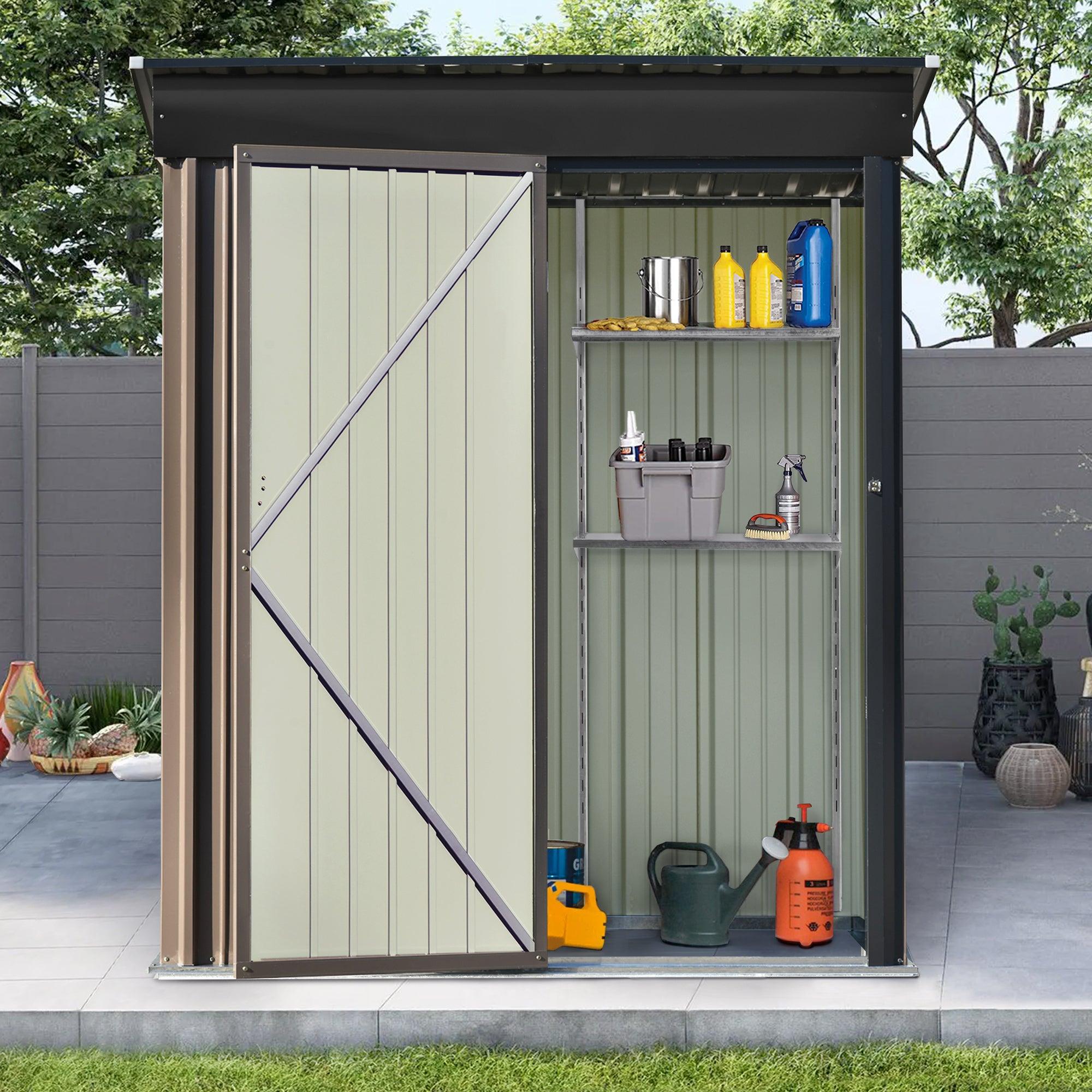 5ft x 3ft Outdoor Garden Lean-to Shed with Metal Adjustable Shelf and Lockable Door image