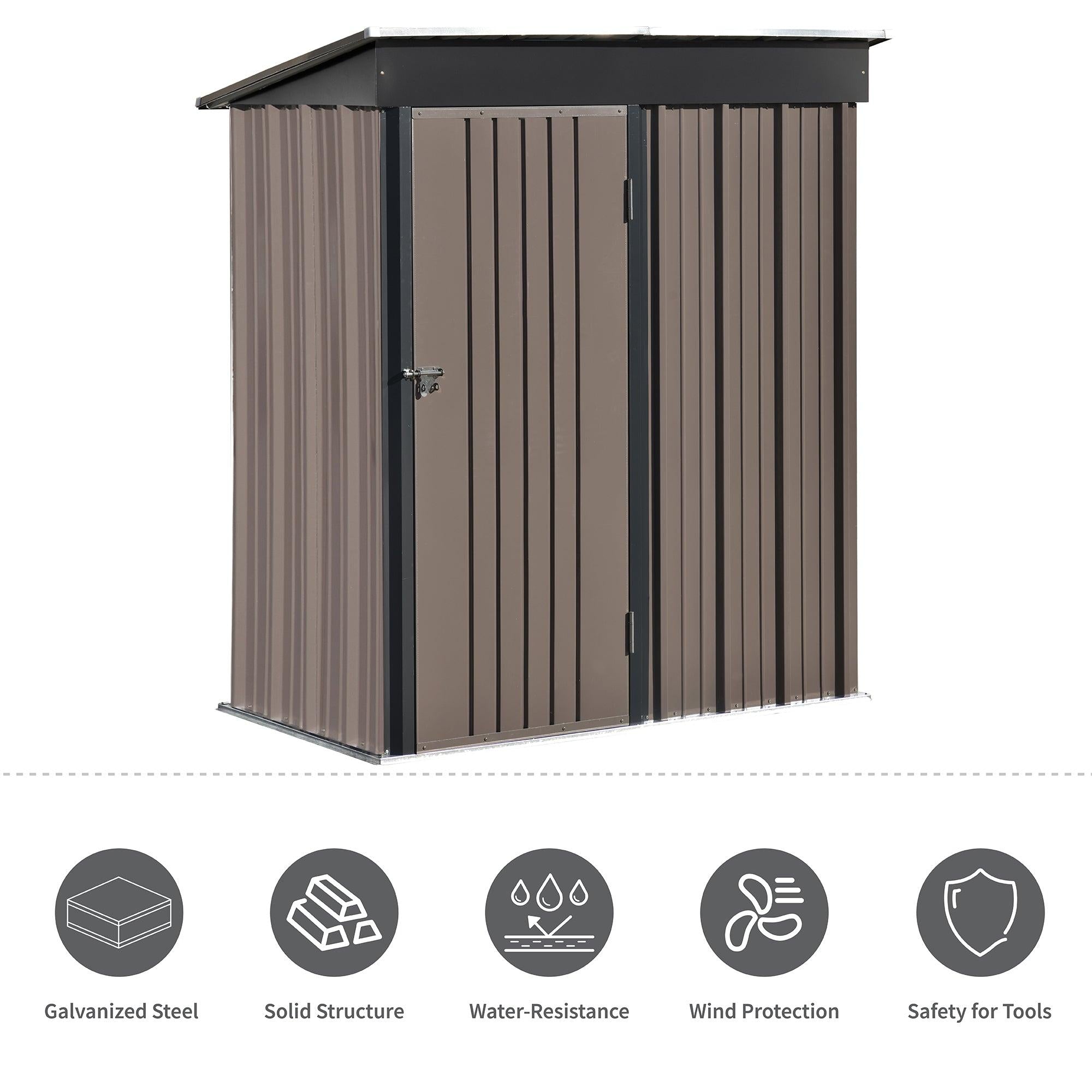 5ft x 3ft Outdoor Garden Lean-to Shed with Metal Adjustable Shelf and Lockable Door