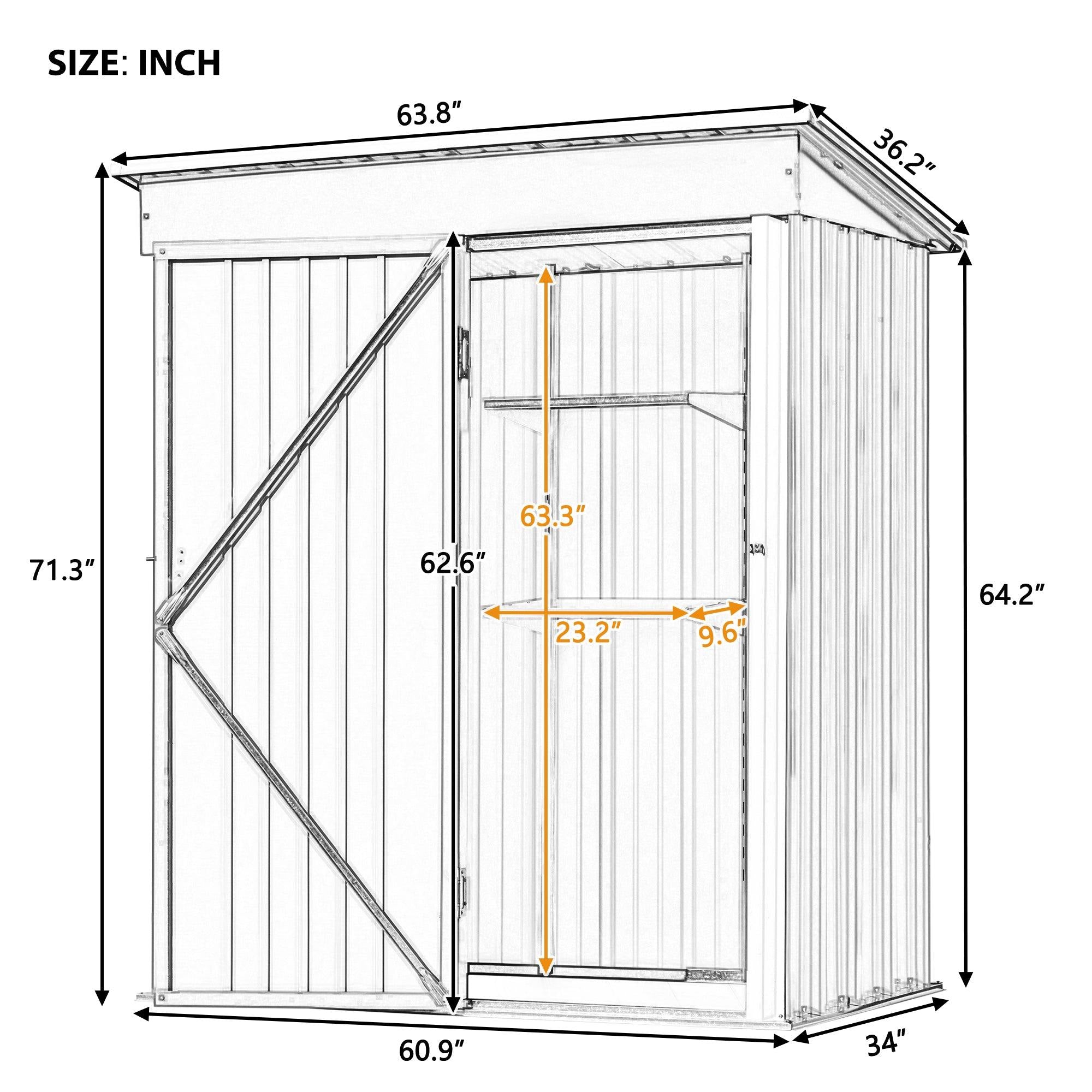 5ft x 3ft Outdoor Garden Metal Lean-to Shed with Metal Adjustable Shelf and Lockable Doors - Gray