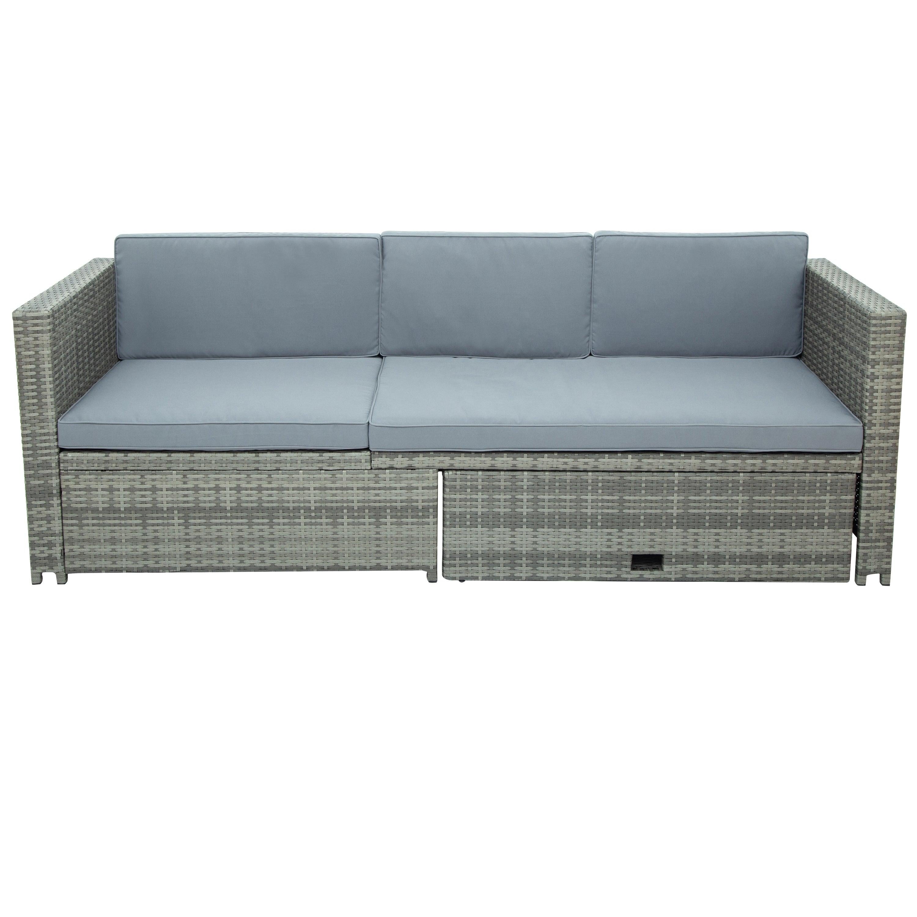 4 PCS Outdoor Backyard Patio All-weather PE Rattan Wicker Sectional Furniture Set with Retractable Table - Gray