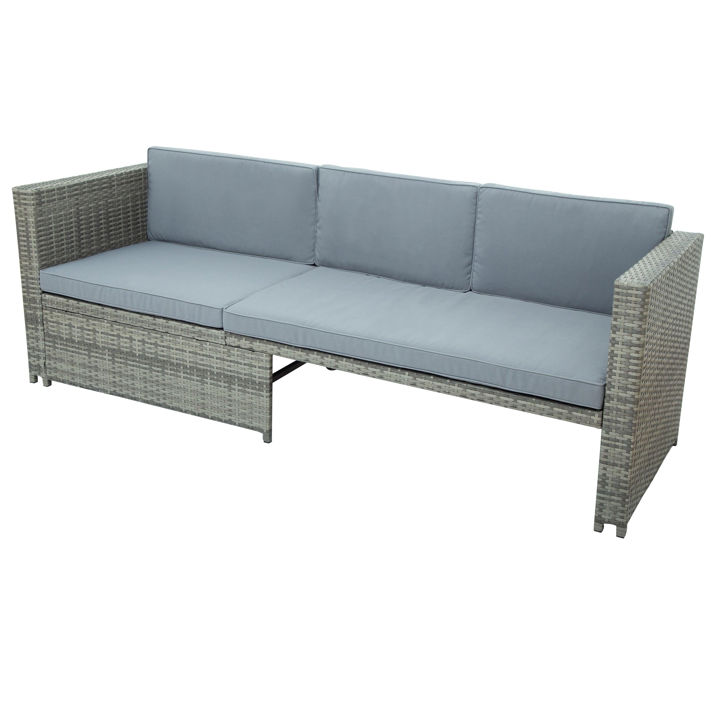 4 PCS Outdoor Backyard Patio All-weather PE Rattan Wicker Sectional Furniture Set with Retractable Table - Gray