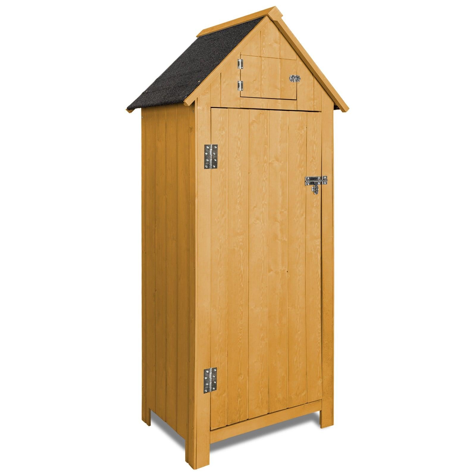 OutdoorStorage Cabinet Tool Wooden Shed with Shelves, Floor, and Asphalt Waterproof Roof - Yellow image