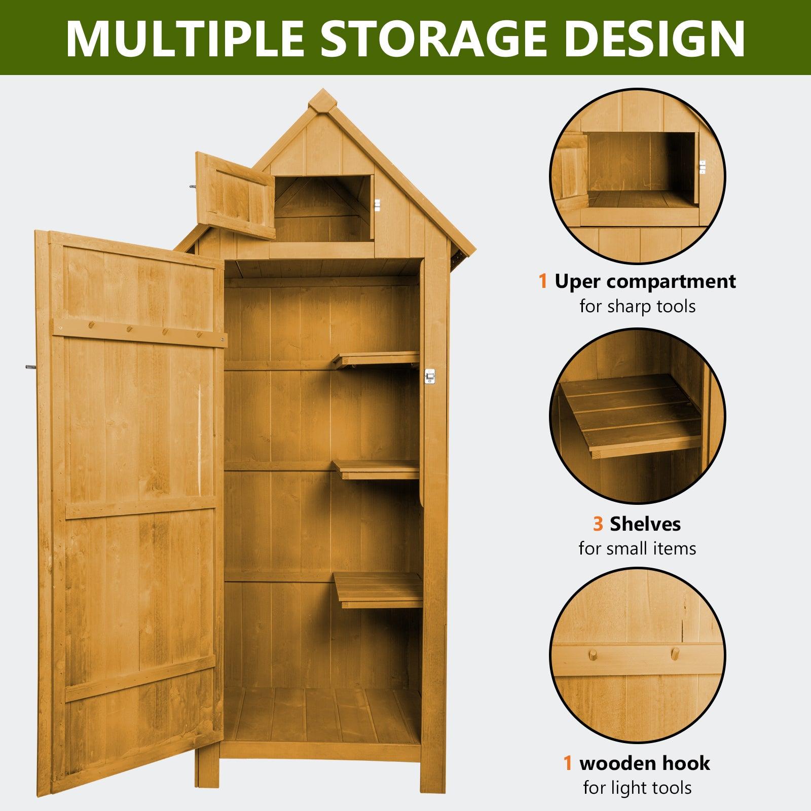 OutdoorStorage Cabinet Tool Wooden Shed with Shelves, Floor, and Asphalt Waterproof Roof - Yellow