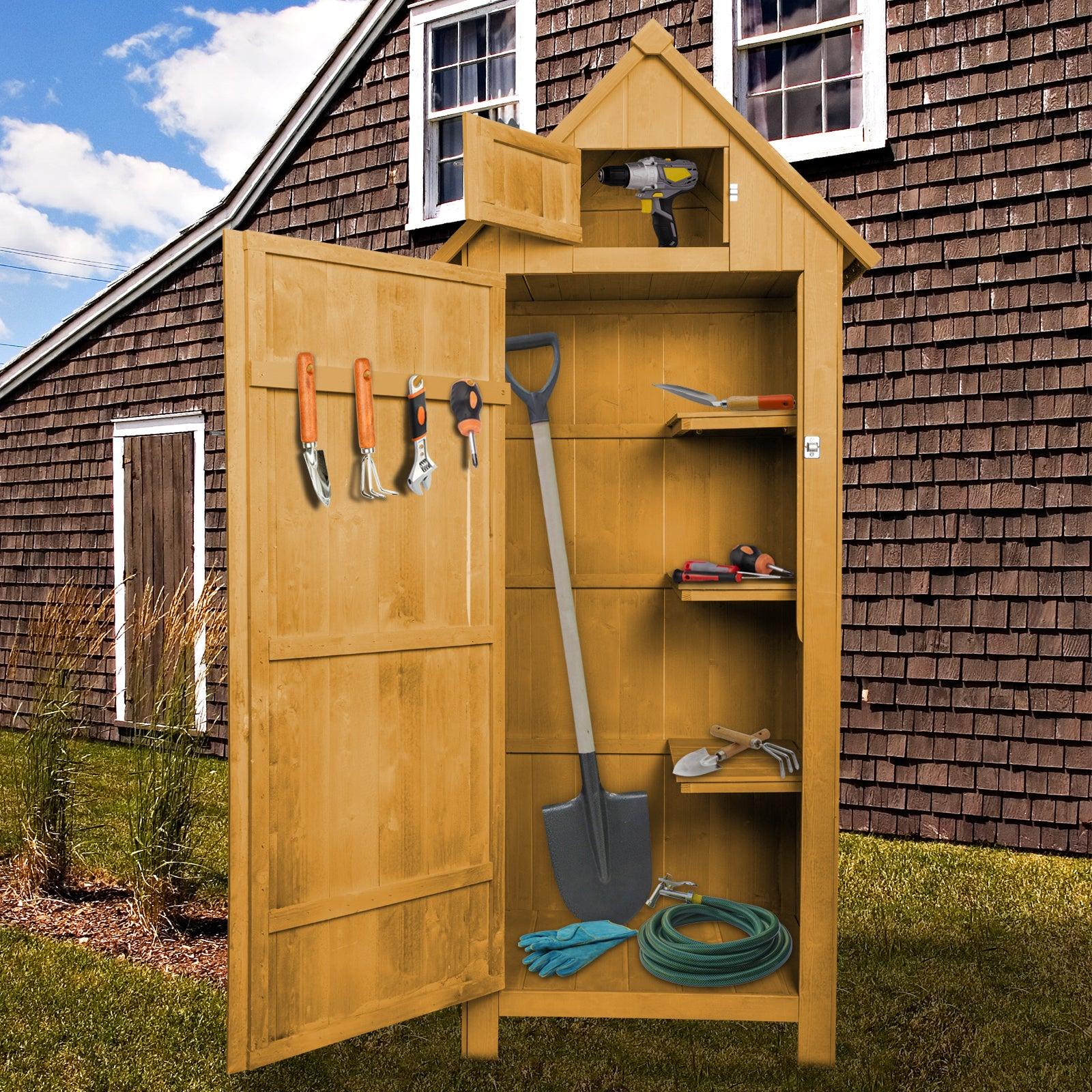 OutdoorStorage Cabinet Tool Wooden Shed with Shelves, Floor, and Asphalt Waterproof Roof - Yellow