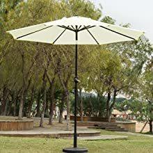 Deluxe 9ft Outdoor Umbrella with Button Tilt, Crank and 8 Sturdy Ribs - Beige