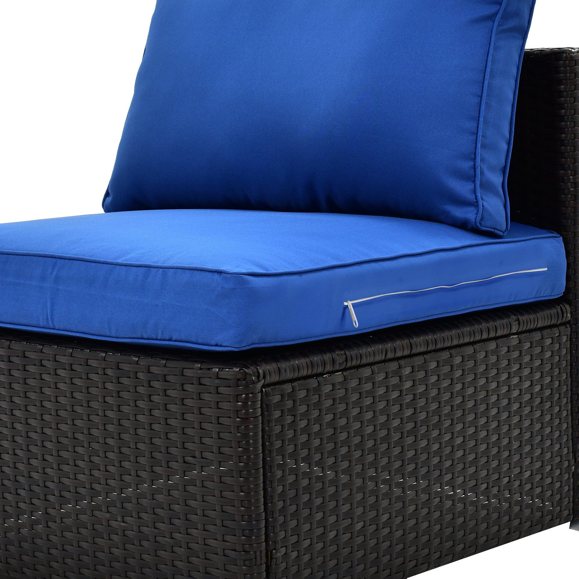 6PCS Outdoor Patio Sectional All Weather PE Wicker Rattan Sofa Set with Glass Table and Blue Cushions