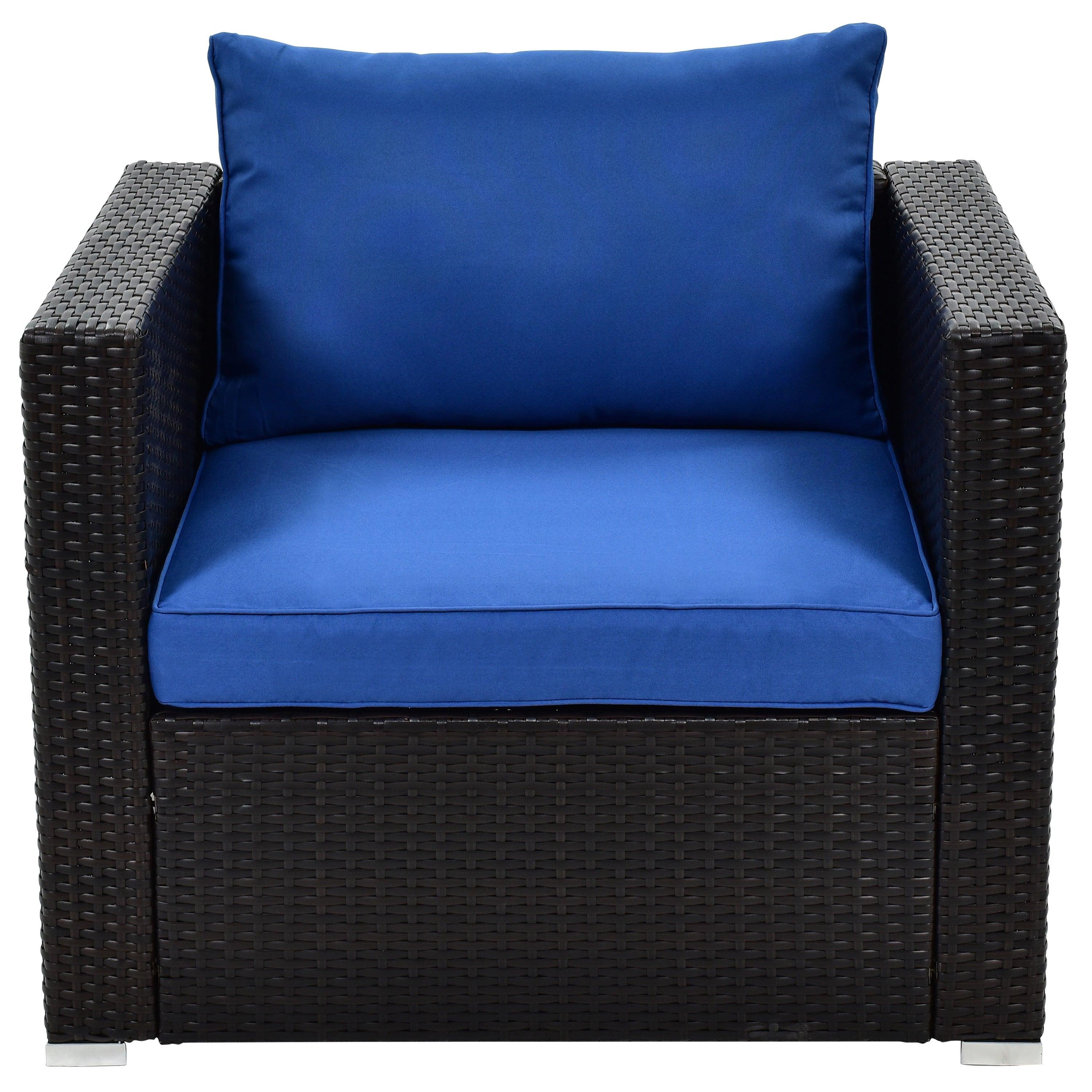 6PCS Outdoor Patio Sectional All Weather PE Wicker Rattan Sofa Set with Glass Table and Blue Cushions