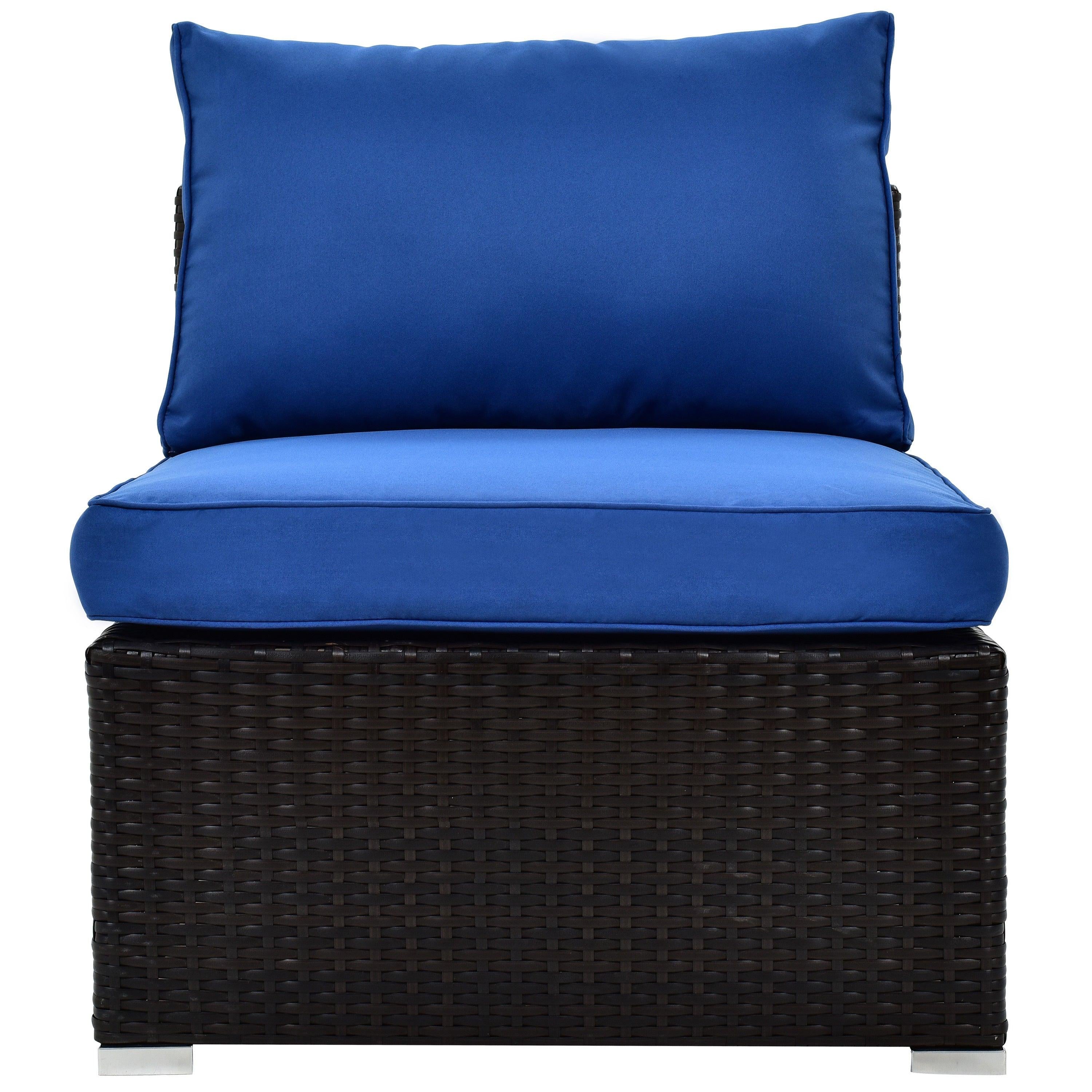 6PCS Outdoor Patio Sectional All Weather PE Wicker Rattan Sofa Set with Glass Table and Blue Cushions