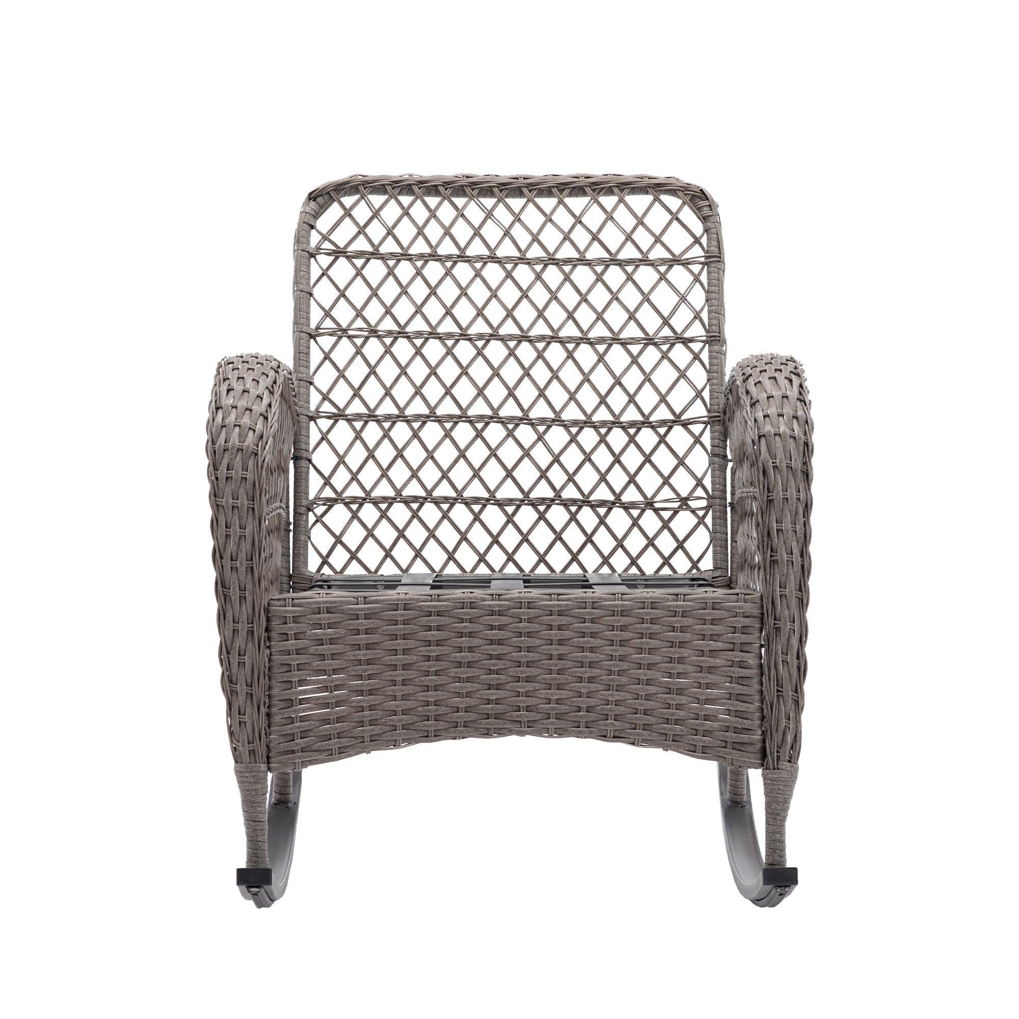 3 PCS Outdoor FurnitureModern Wicker Rattan Rocking Chair Set with Gray Cushion