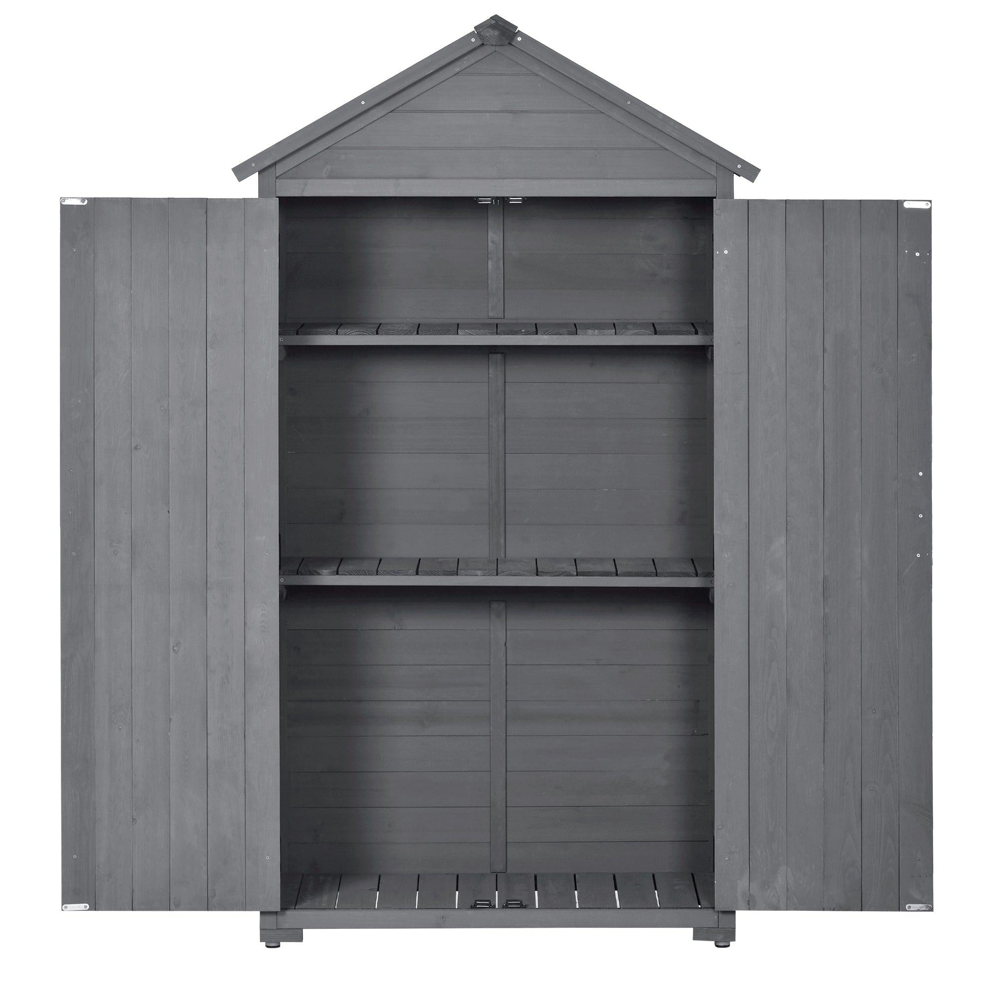 5.8ft x 3ft Outdoor Wood Lean-toStorage Shed Tool Organizer with Waterproof Asphalt Roof, Lockable Doors, 3-tier Shelves for Backyard - Gray